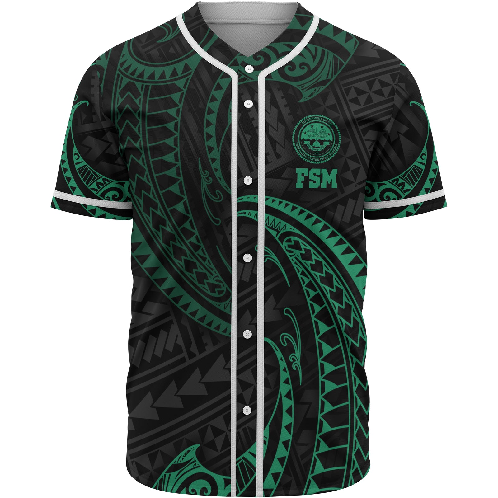 Federated States Of Micronesia Polynesian Baseball Shirt - Green Tribal Wave Unisex Green - Polynesian Pride