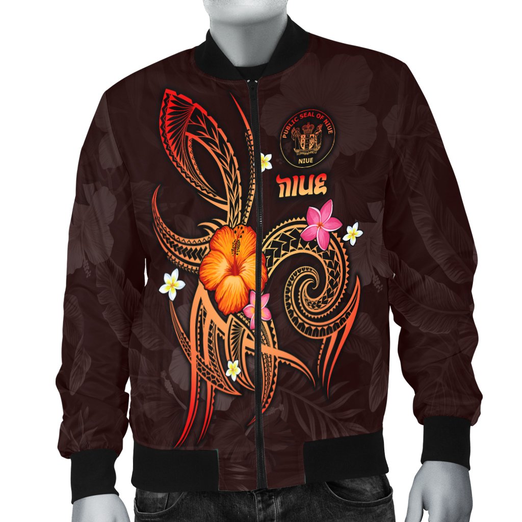 Niue Polynesian Men's Bomber Jacket - Legend of Niue (Red) - Polynesian Pride