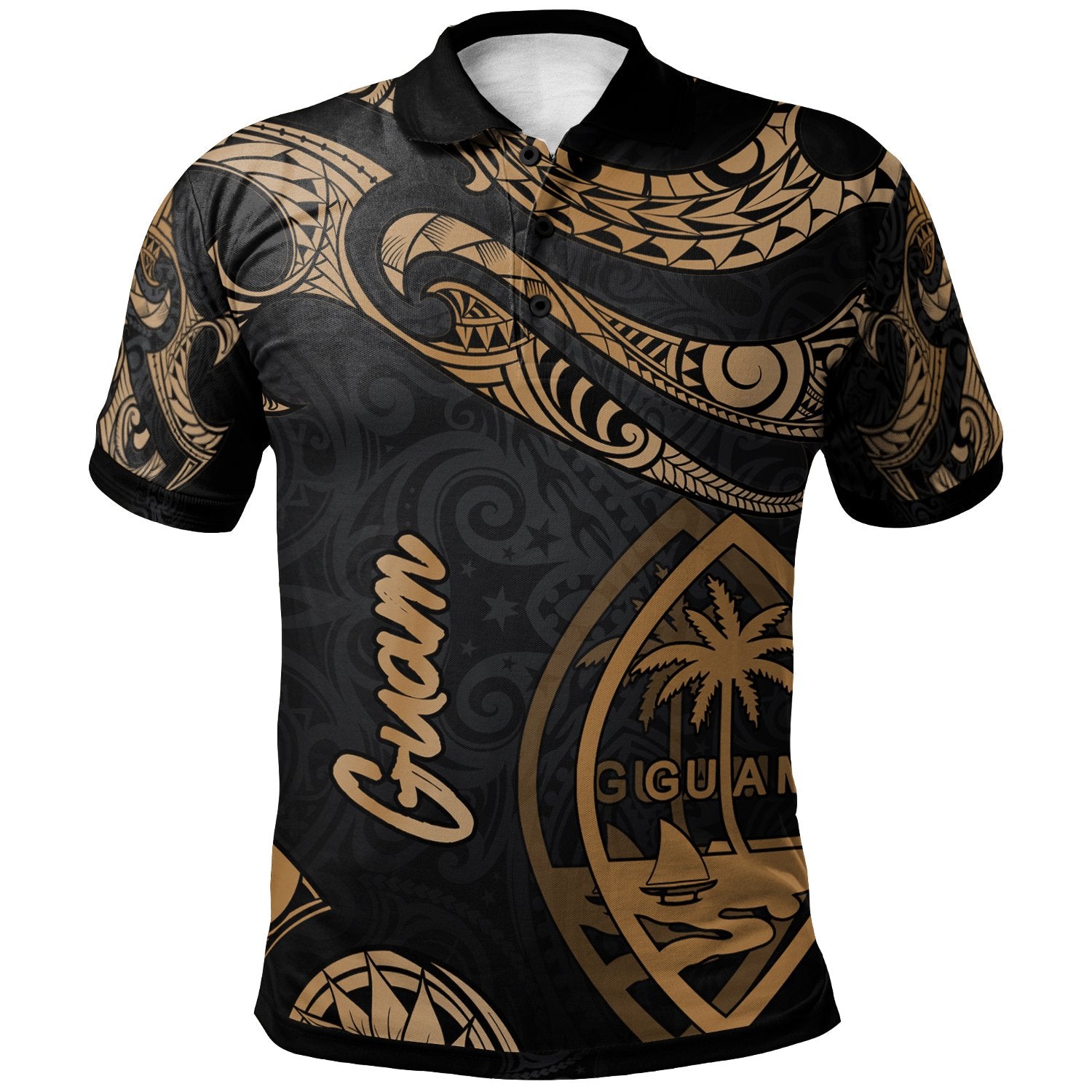 Guam Polo Shirt Polynesian Tattoo Gold Version Unisex Gold - Polynesian Pride