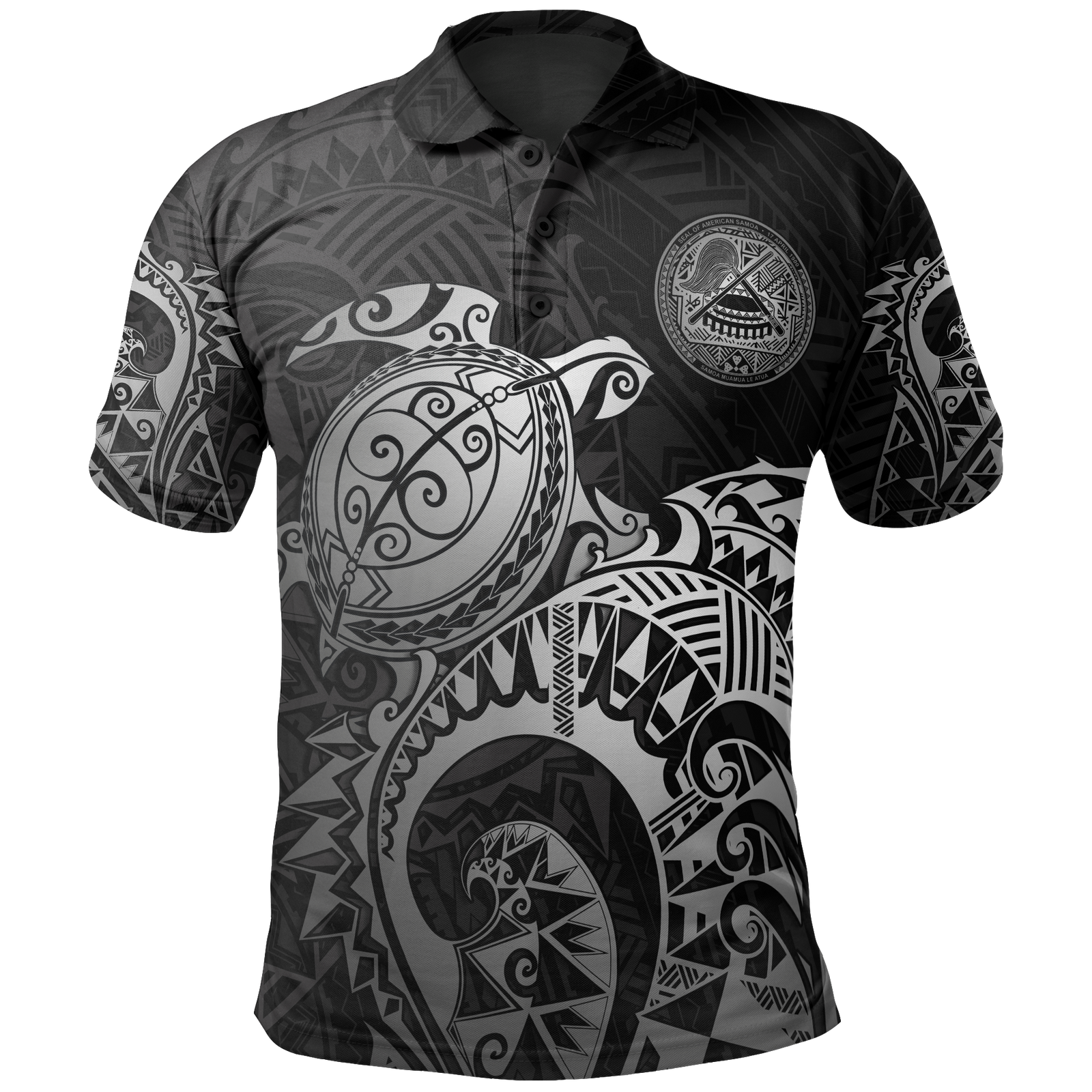 American Samoa Polo Shirt Amerika Samoa Seal Silver Turtle Tattoo Unisex Silver - Polynesian Pride