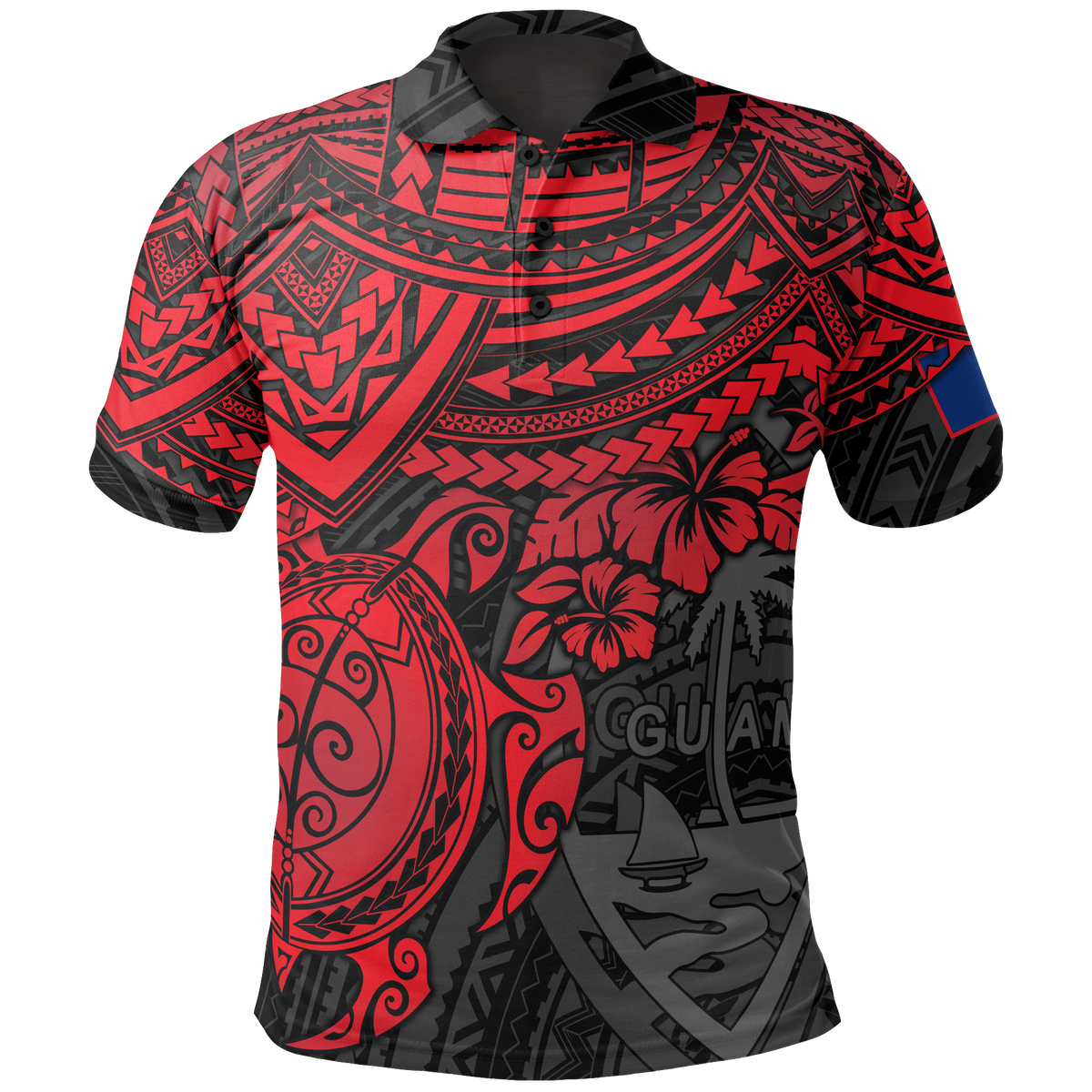 Guam Polo Shirt Guahan Flag Coat Of Arms Red Turtle Hibiscus Unisex RED - Polynesian Pride