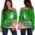 Fiji Custom Personalised Women's Off Shoulder Sweater - Turtle Plumeria (Green) Green - Polynesian Pride