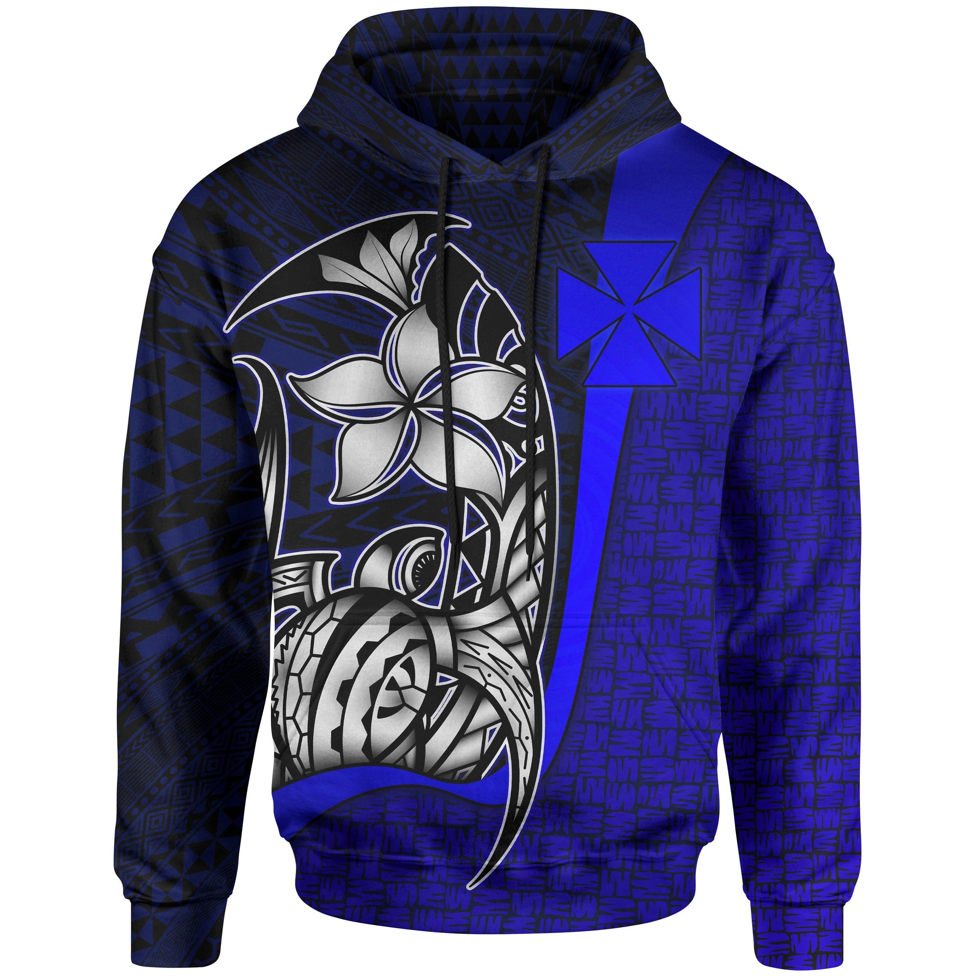 Wallisnd Futuna Polynesian Hoodie Blue Turtle with Hook Unisex BLUE - Polynesian Pride