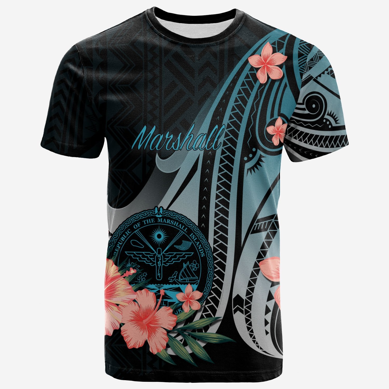 Marshall Islands T Shirt Turquoise Polynesian Hibiscus Pattern Style Unisex Art - Polynesian Pride