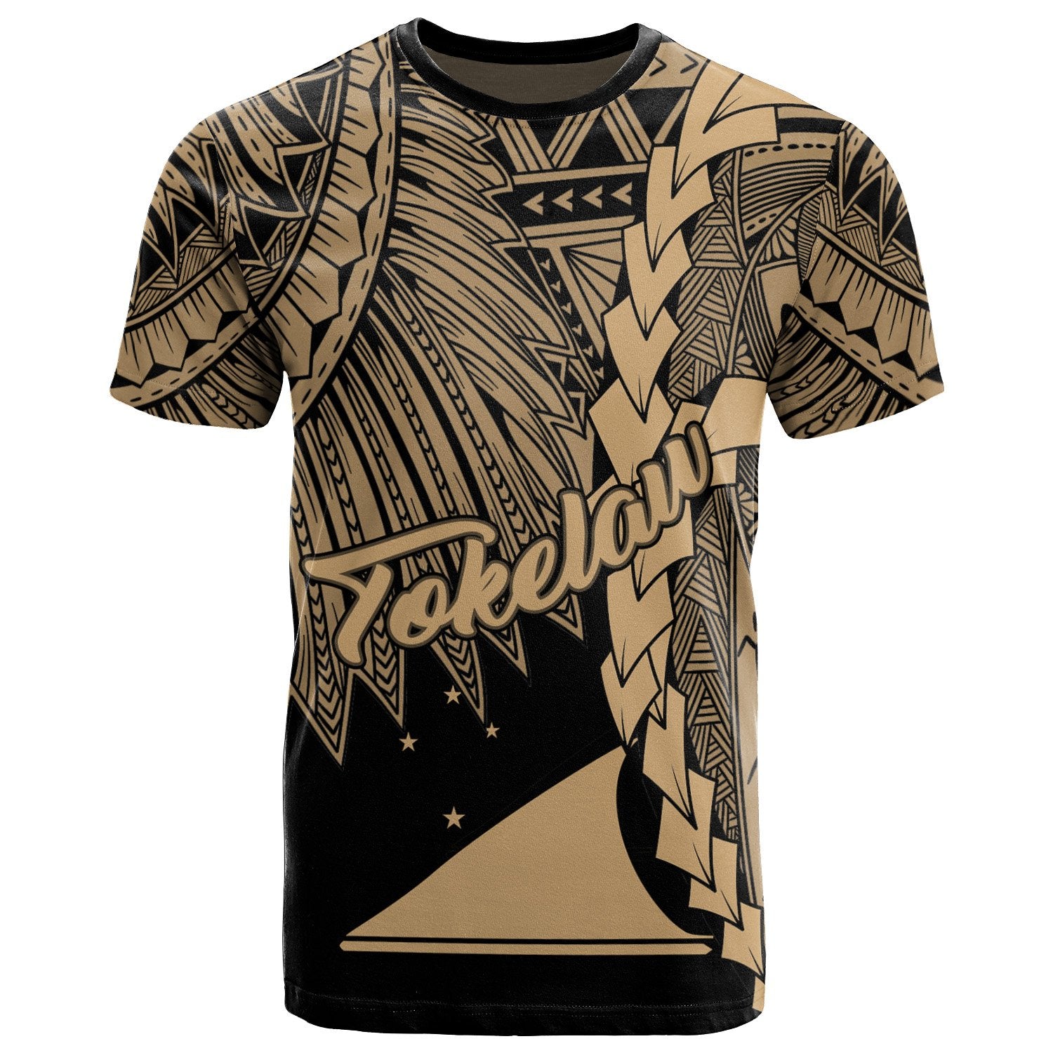 Tokelau Polynesian T Shirt Tribal Wave Tattoo Gold Unisex Gold - Polynesian Pride