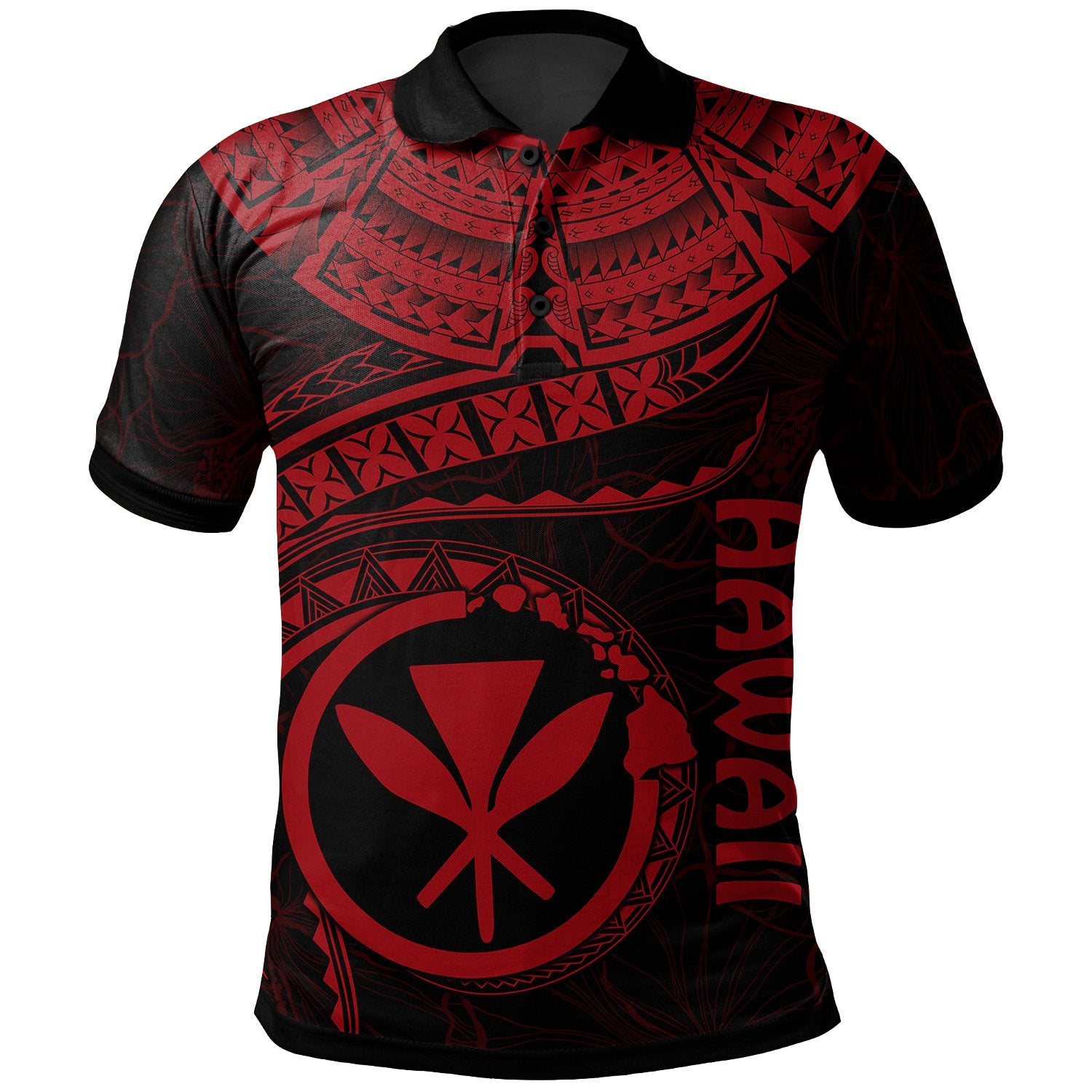 Polynesian Hawaii Kanaka Maoli Polo Shirt Hawaiian Waves (Red) Unisex Red - Polynesian Pride