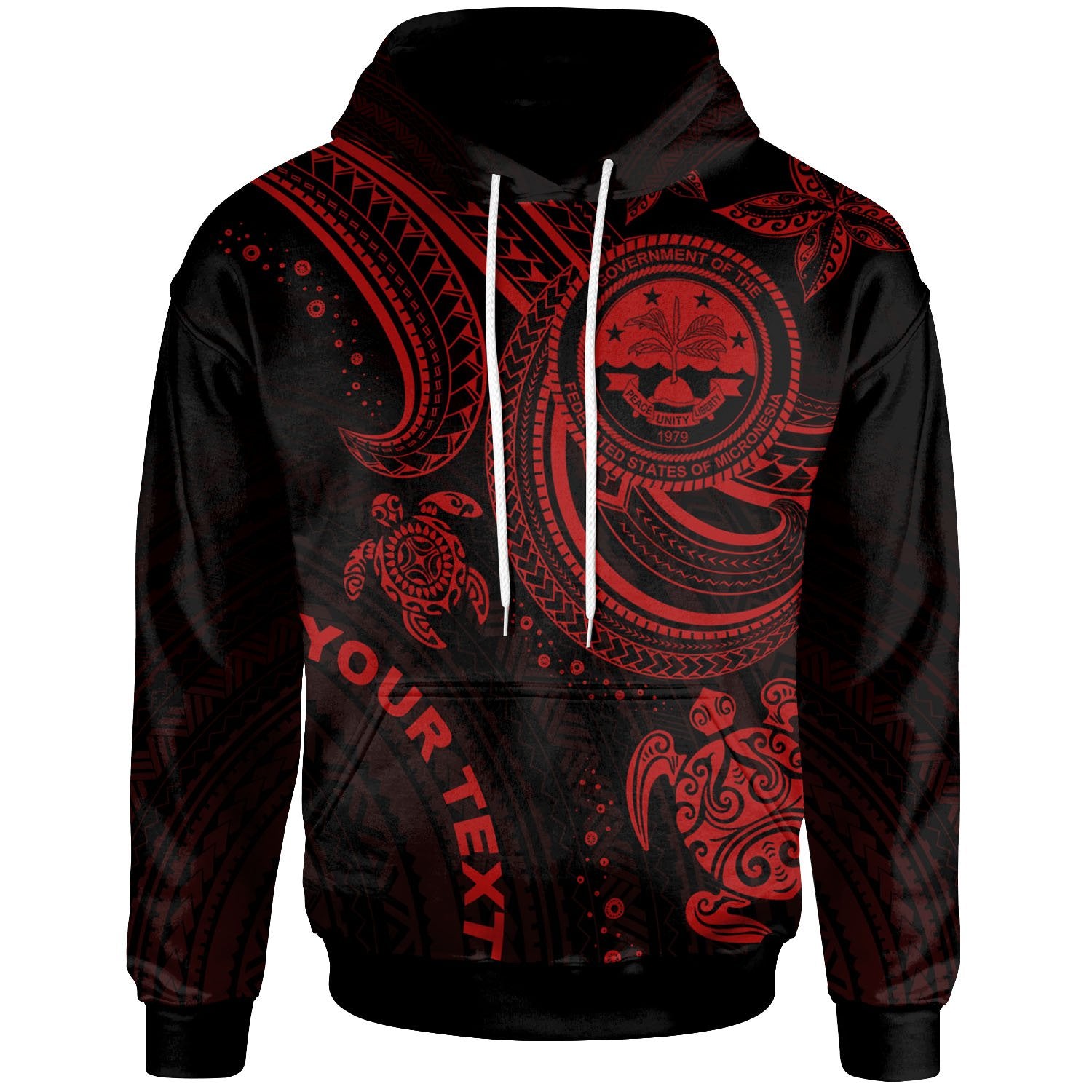 Federated States of Micronesia Custom Hoodie Coat of Arm with Red Turtle Unisex Red - Polynesian Pride