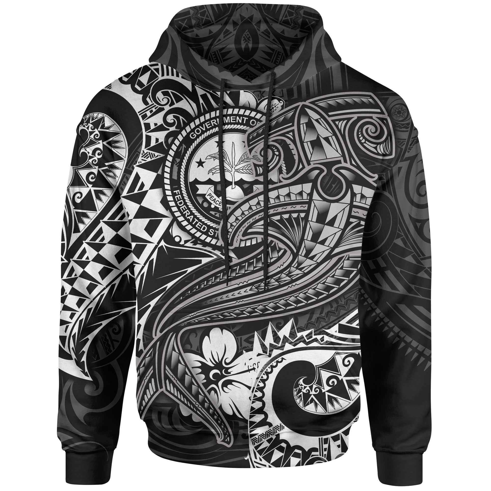 FSM Hoodie White Shark Polynesian Tattoo Unisex White - Polynesian Pride