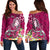 Fiji Custom Personalised Women's Off Shoulder Sweater - Turtle Plumeria (Pink) Pink - Polynesian Pride