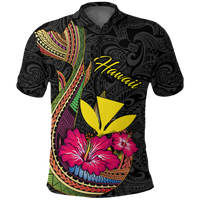 Hawaii Polynesian Fish Hook Hibiscus Polo Shirt LT12 Unisex Black - Polynesian Pride