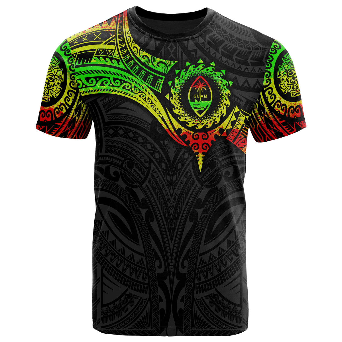 Guam Polynesian T Shirt Full Color Heart Shield - Polynesian Pride