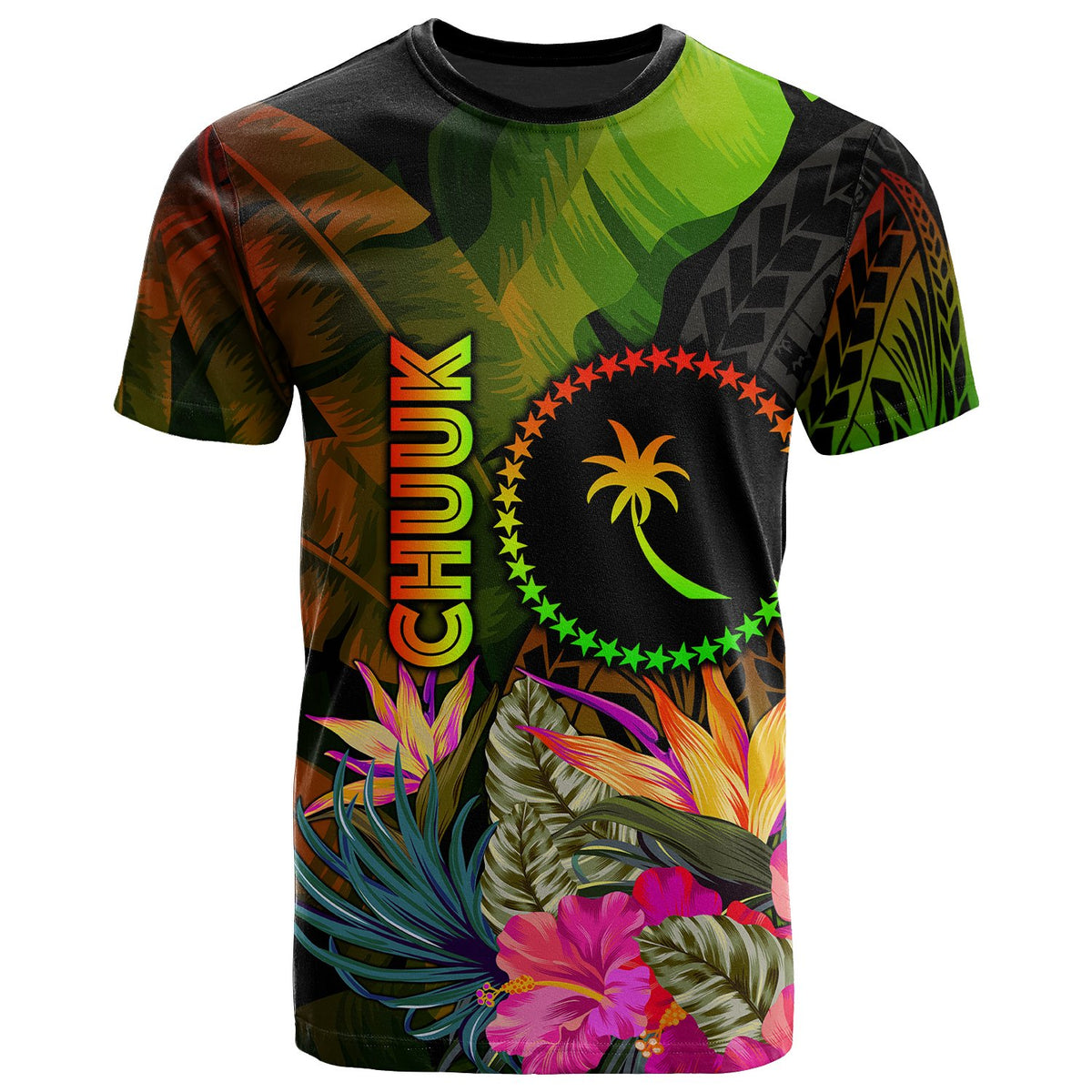 Chuuk Polynesian T Shirt Hibiscus and Banana Leaves Unisex Reggae - Polynesian Pride
