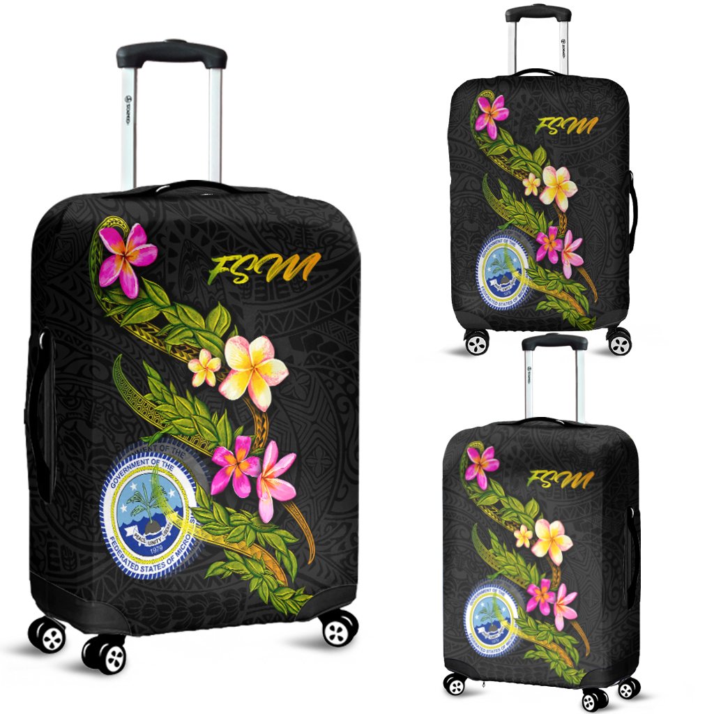 Federated States Of Micronesia Polynesian Luggage Covers - Plumeria Tribal Black - Polynesian Pride