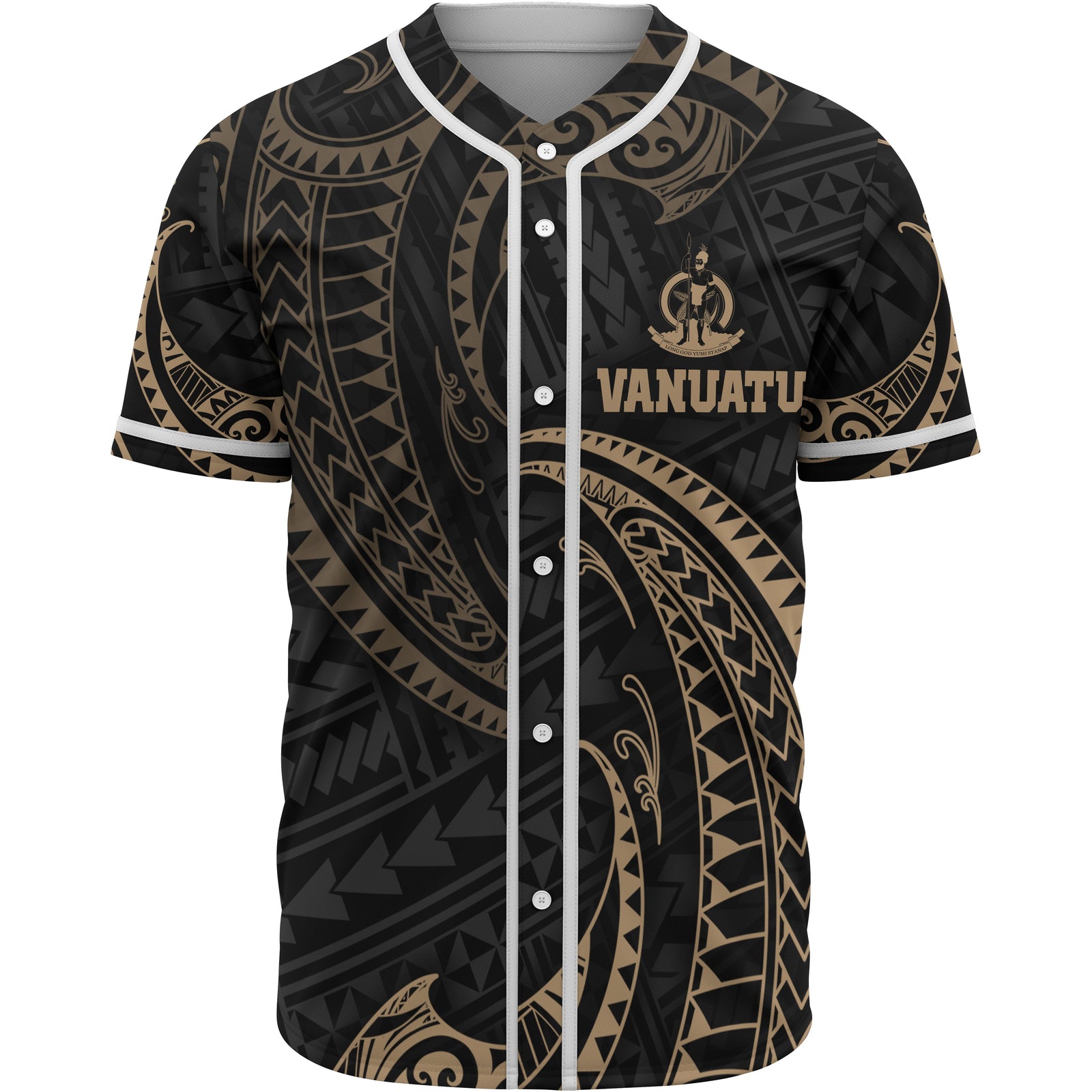 Vanuatu Polynesian Baseball Shirt - Gold Tribal Wave Unisex Gold - Polynesian Pride