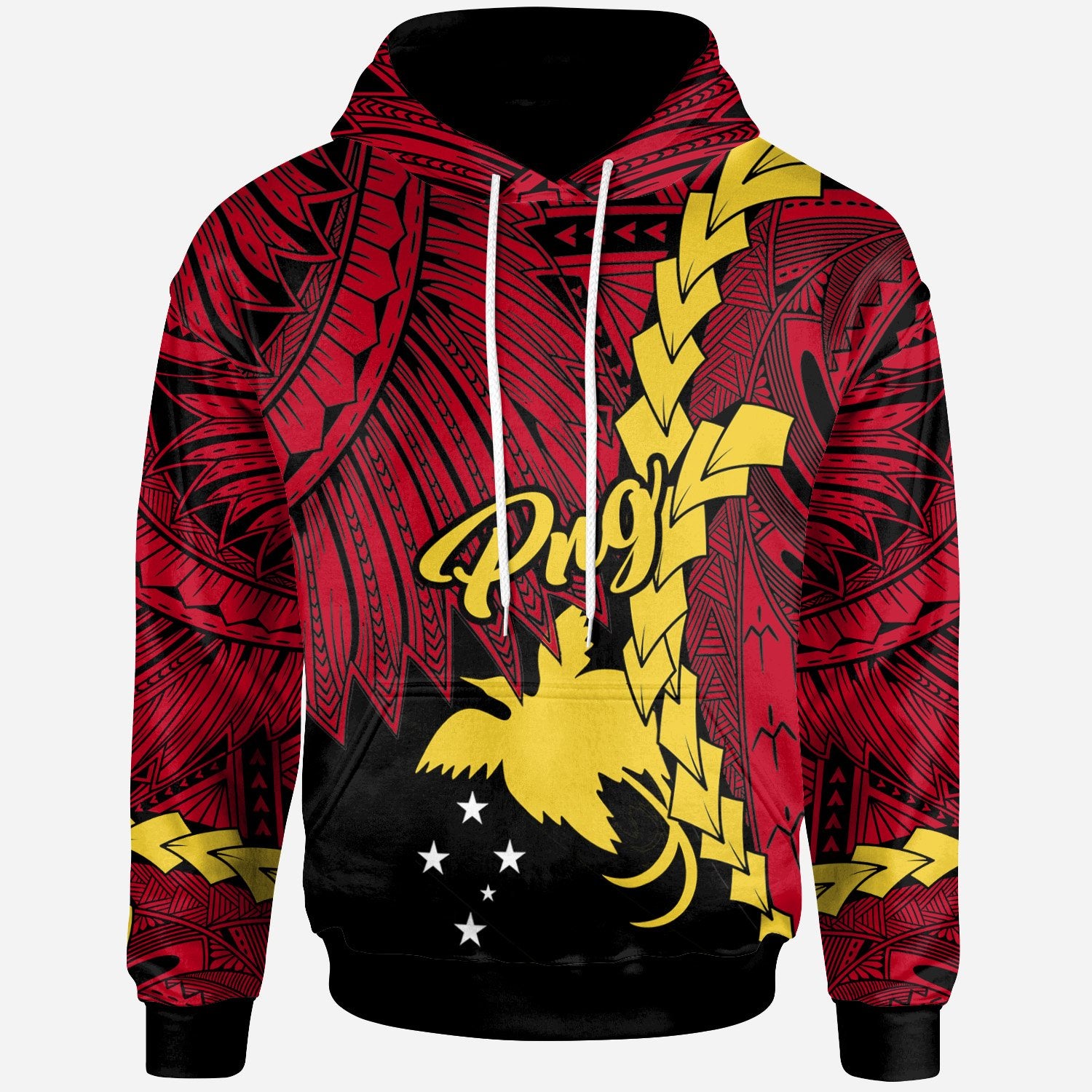 Papua New Guinea Polynesian Hoodie Tribal Wave Tattoo Flag Color Unisex Red - Polynesian Pride