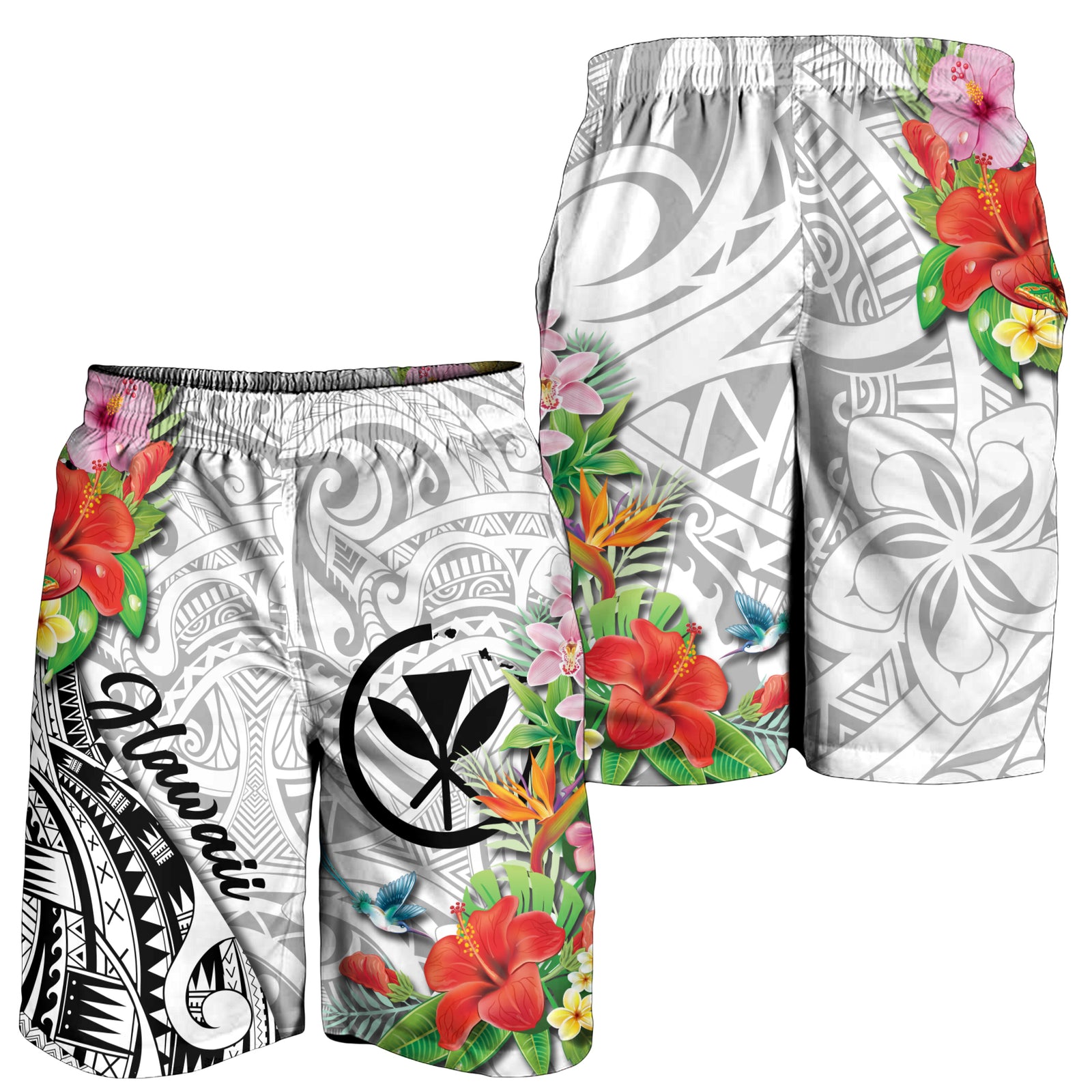 Hawaii Hibiscus Kanaka Polynesia Men Short - LT2 WHITE - Polynesian Pride