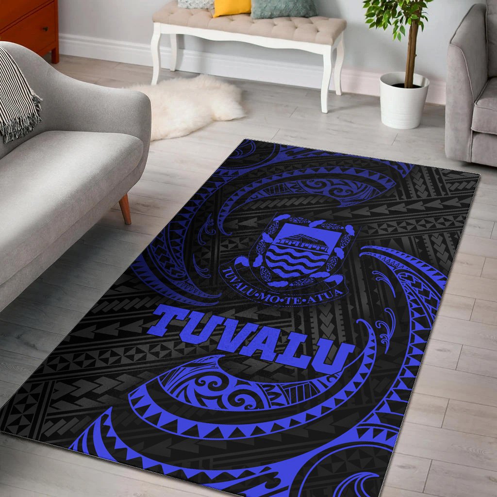 Tuvalu Polynesian Area Rug - Blue Tribal Wave Blue - Polynesian Pride