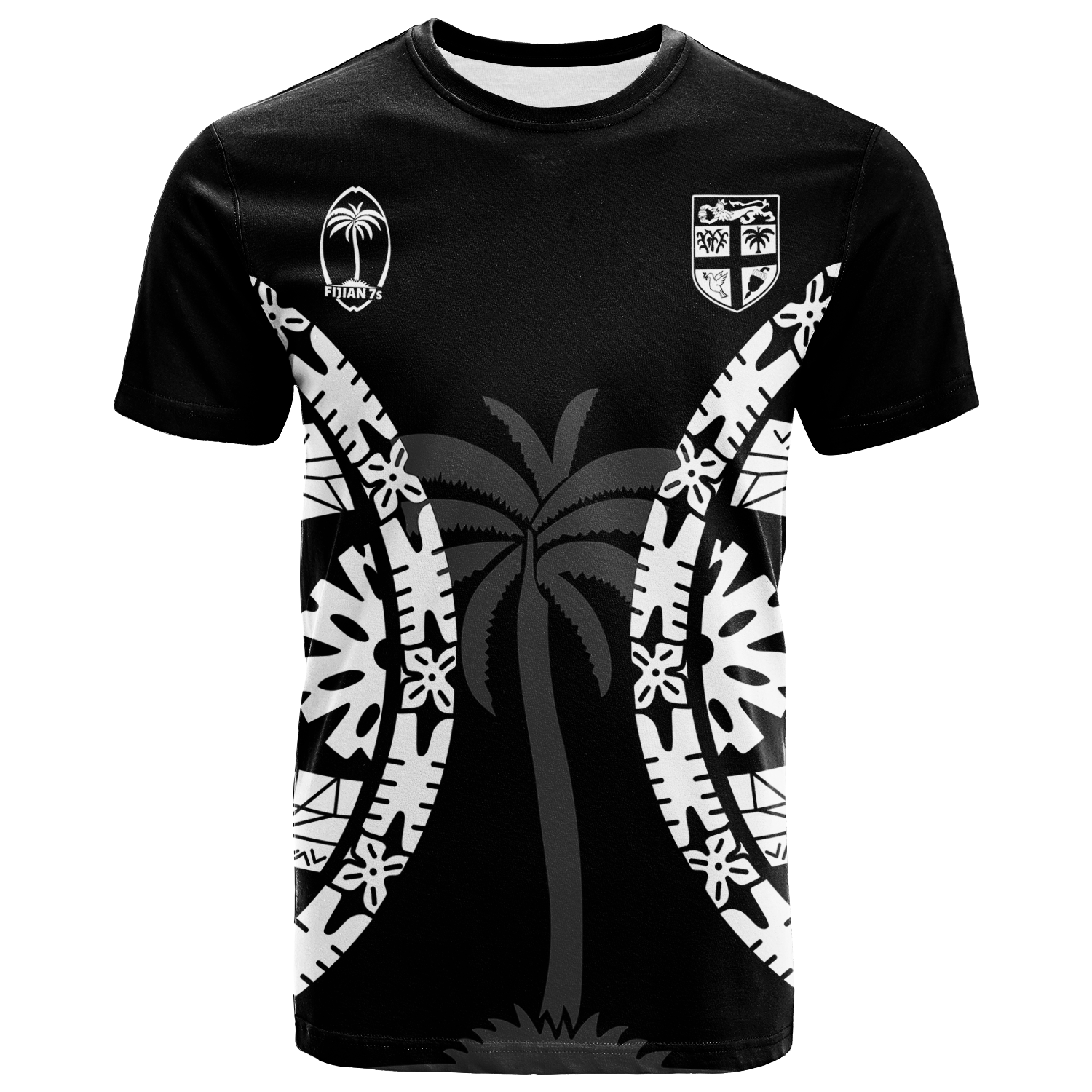 Custom Fiji Rugby Sevens Fijian Tapa Pattern T Shirt LT12 Unisex Black - Polynesian Pride