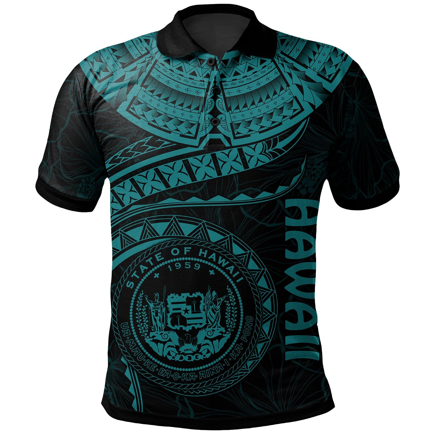 Polynesian Hawaii Polo Shirt Hawaiian Waves (Turquoise) Unisex Turquoise - Polynesian Pride