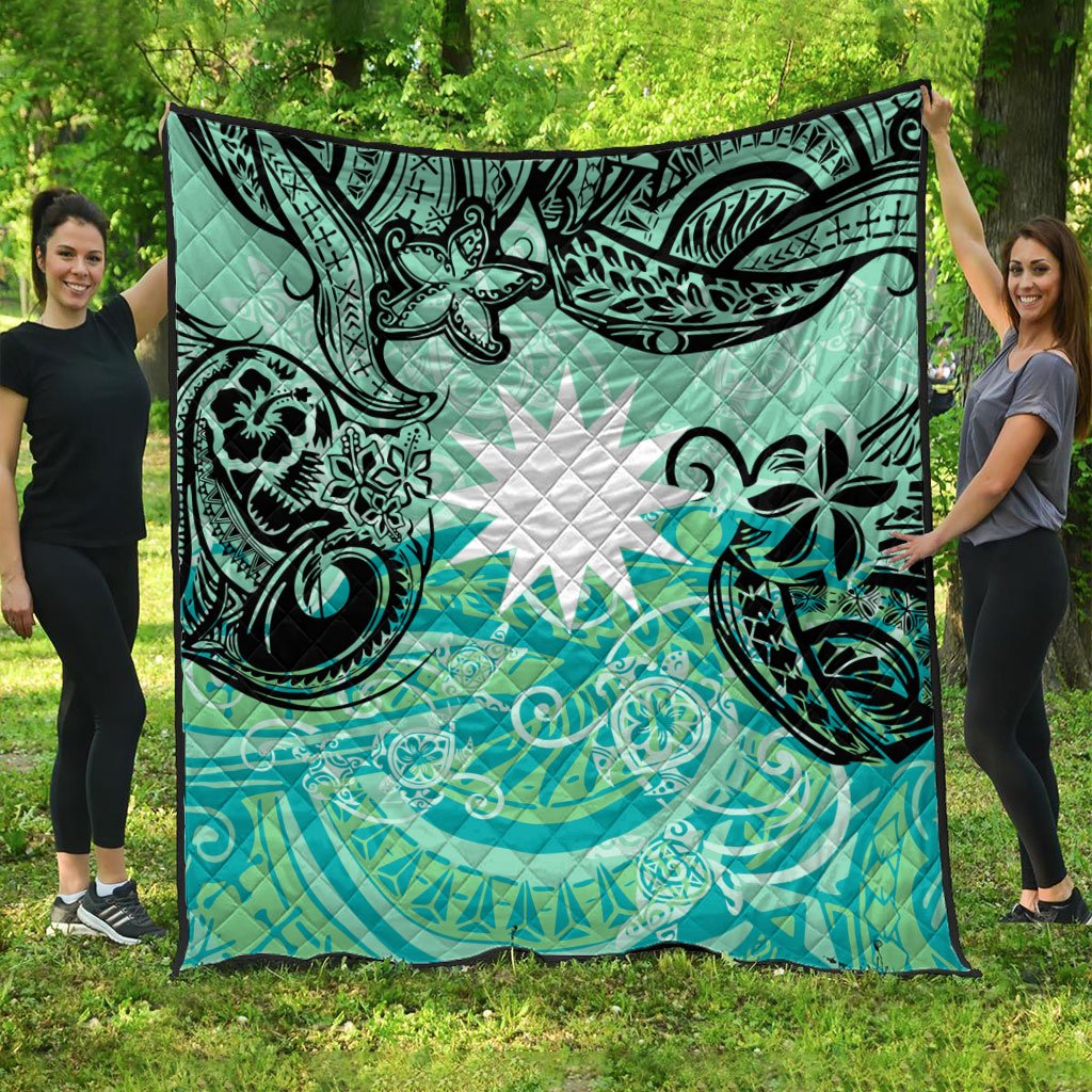 Nauru Polynesian Premium Quilt - Vintage Floral Pattern Green Color Green - Polynesian Pride