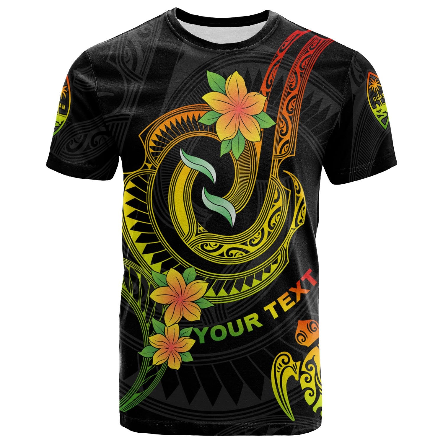 Guam Custom T Shirt Reggae Plumeria Flowers with Spiral Patterns Unisex Art - Polynesian Pride