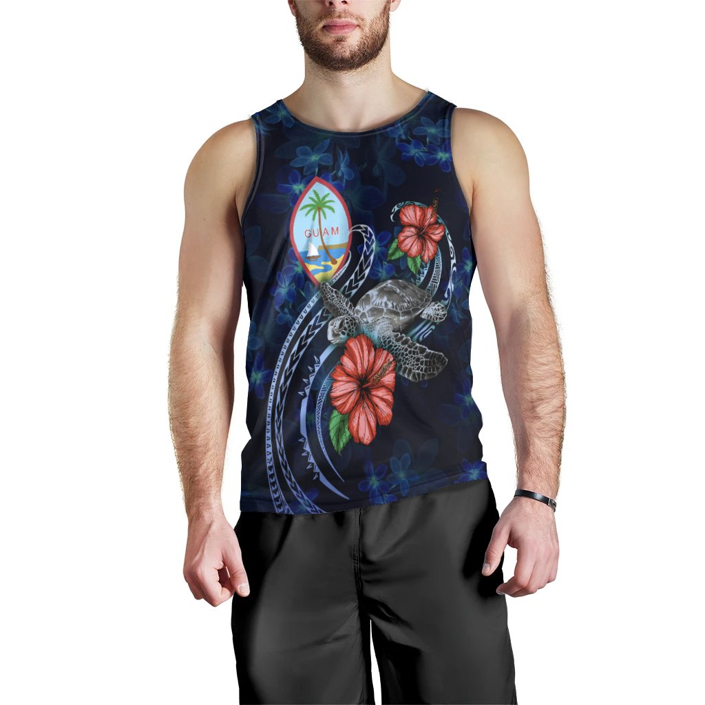 Guam Polynesian Men Tank Top - Blue Turtle Hibiscus - Polynesian Pride