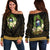 Samoa Women's Off Shoulder Sweater - Polynesian Gold Patterns Collection Black - Polynesian Pride