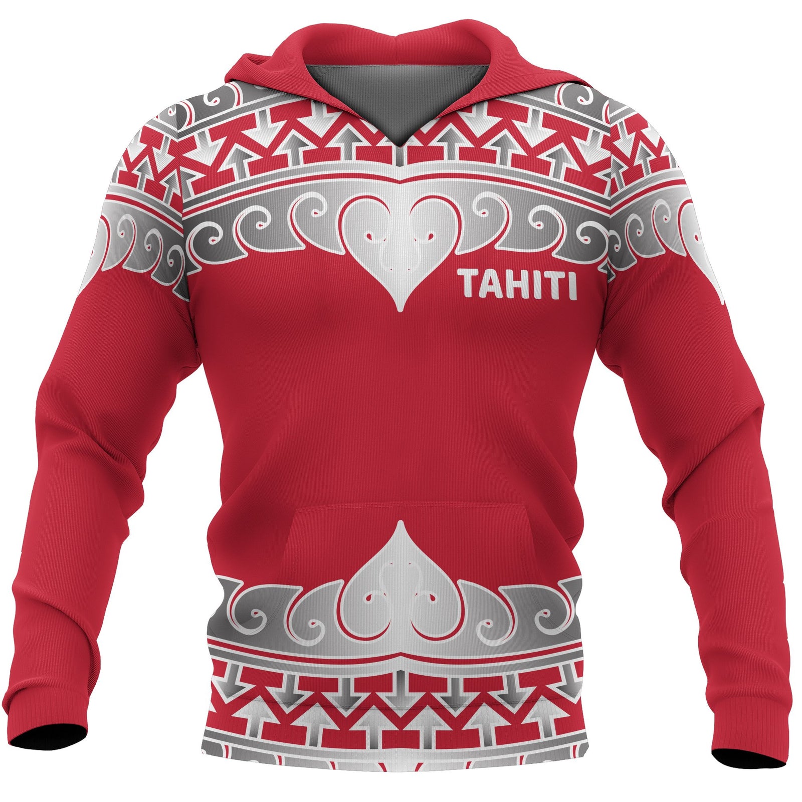 Tahiti Polynesian All Over Hoodie Wave Style Unisex Red - Polynesian Pride