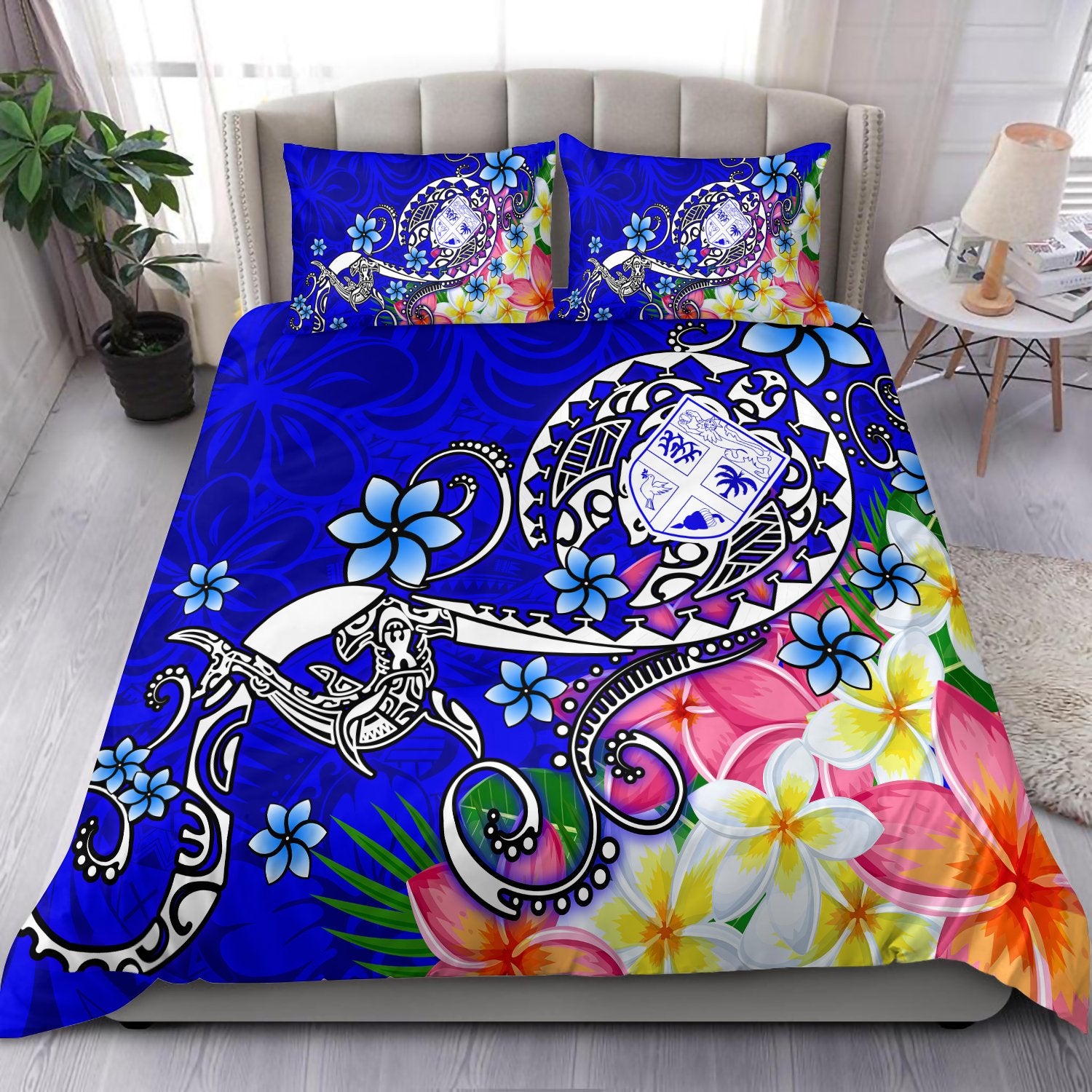 Fiji Bedding Set - Turtle Plumeria (Blue) Blue - Polynesian Pride