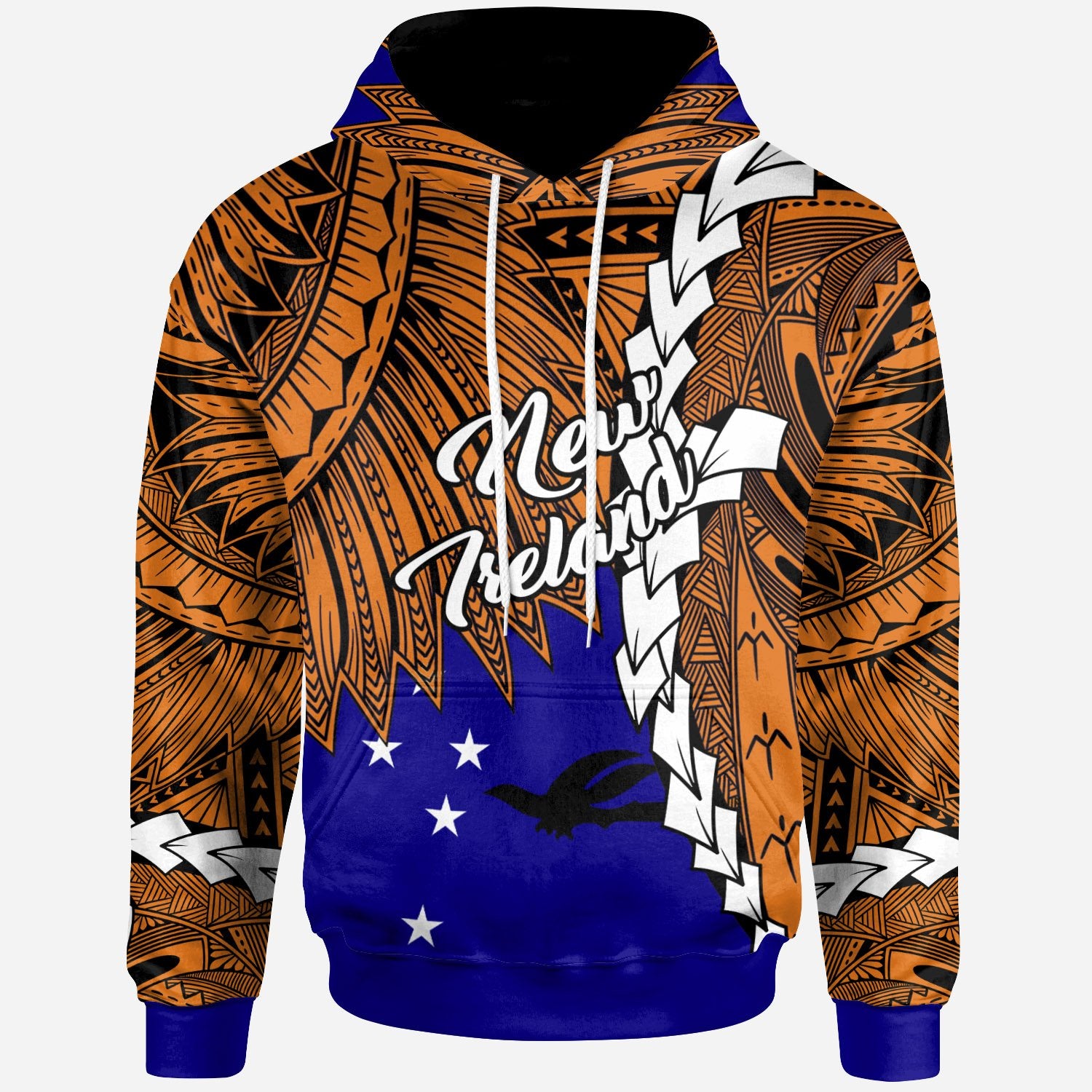 Papua New Guinea New Ireland Province Polynesian Hoodie Tribal Wave Tattoo Unisex Blue - Polynesian Pride