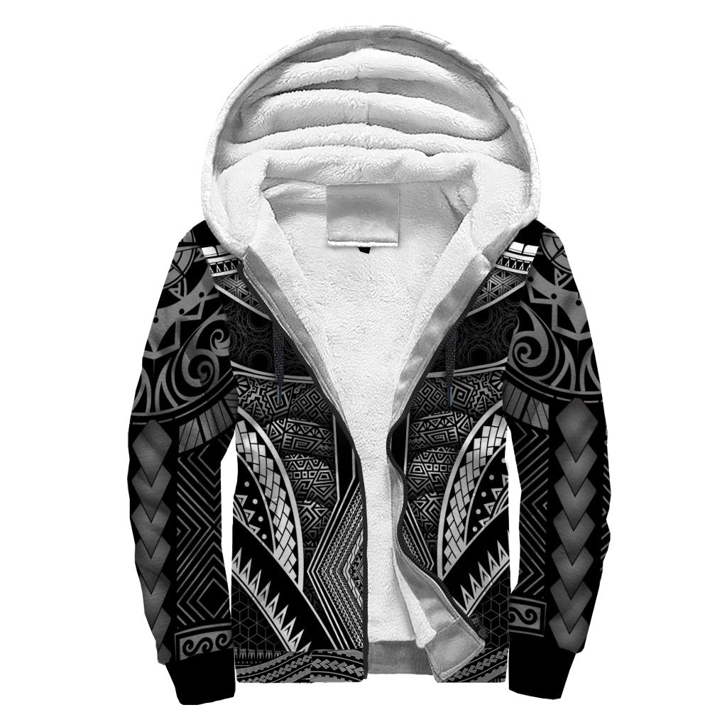 Polynesian Sherpa Hoodie - Guam Symbols With Poly Patterns Black - Polynesian Pride