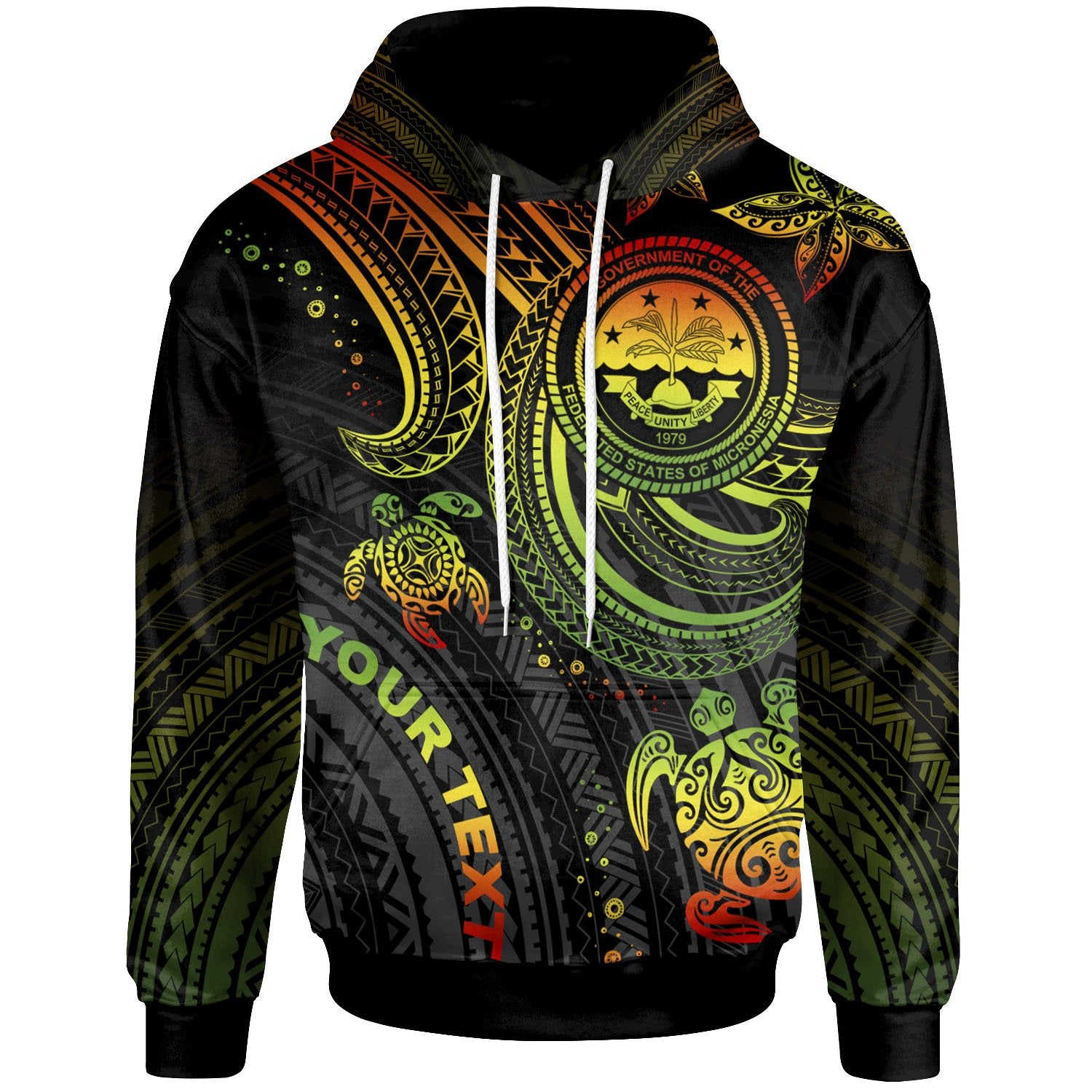 Federated States of Micronesia Custom Hoodie Coat of Arm with Reggae Turtle Unisex Reggae - Polynesian Pride