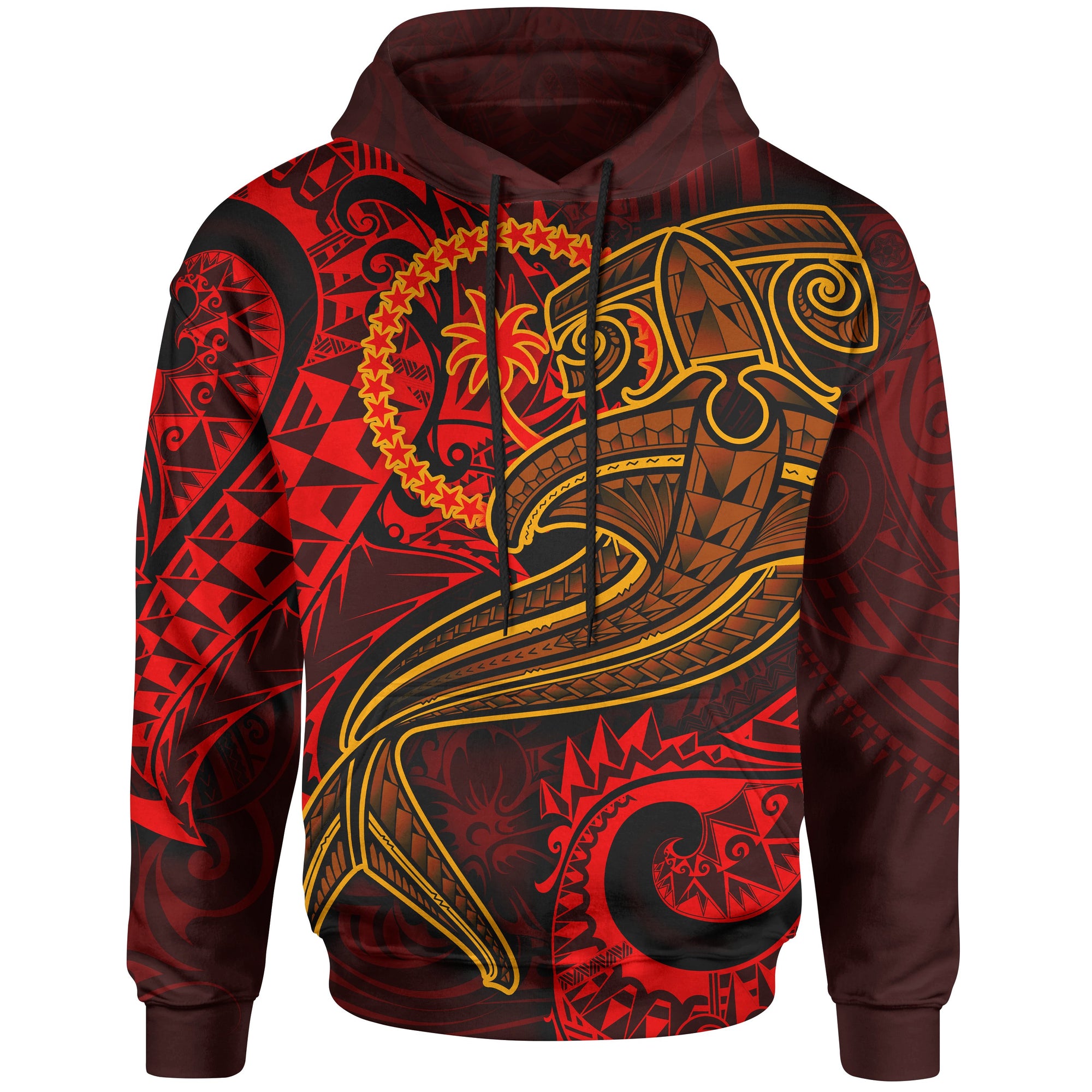 Chuuk Hoodie Red Shark Polynesian Tattoo Unisex Red - Polynesian Pride