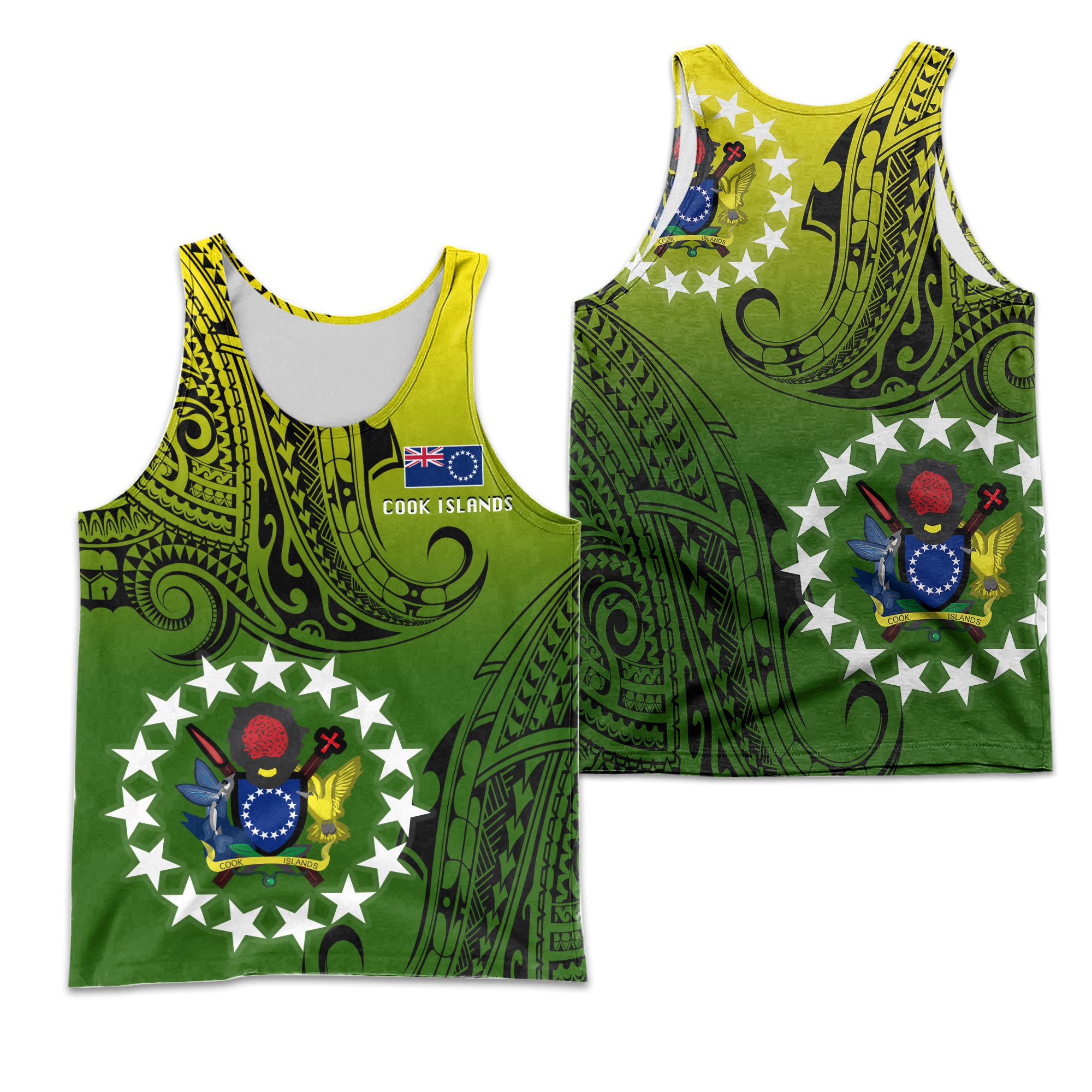 Cook Islands Patterns With Coat Of Arms Men's Tank - LT20 Black - Polynesian Pride