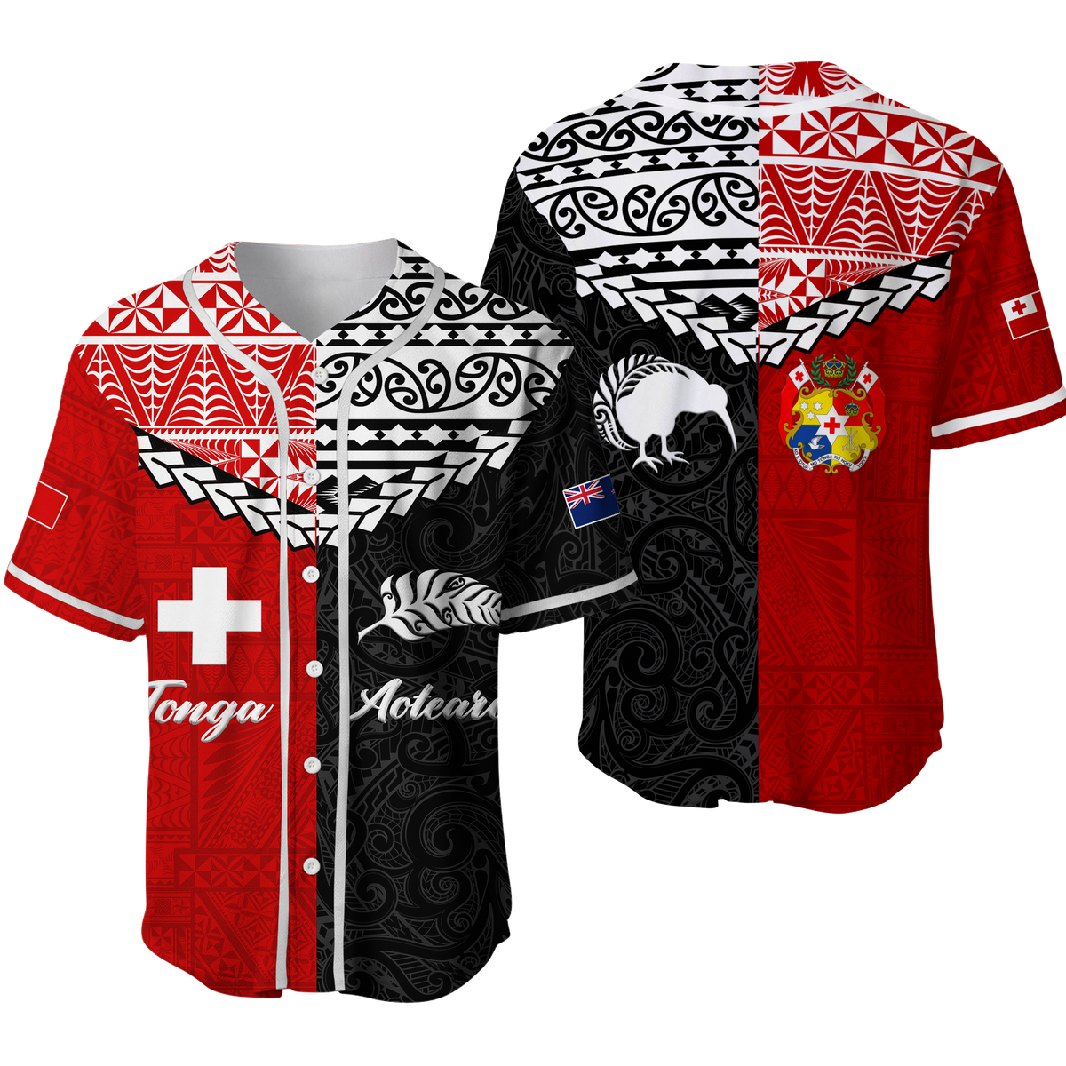 Tonga Combine New Zealand Maori Aotearoa Heritage Baseball Jersey - LT12 Red - Polynesian Pride