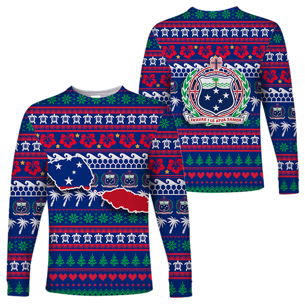 Samoa Christmas Long Sleeve Shirt - Ugly Christmas - LT12 Unisex Blue - Polynesian Pride