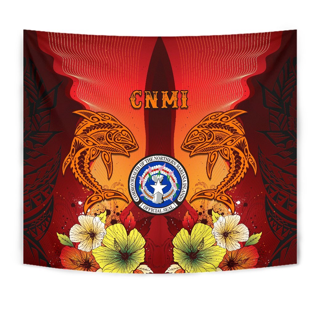 Northern Mariana Islands Tapestries - Tribal Tuna Fish Wall Tapestry Orange - Polynesian Pride