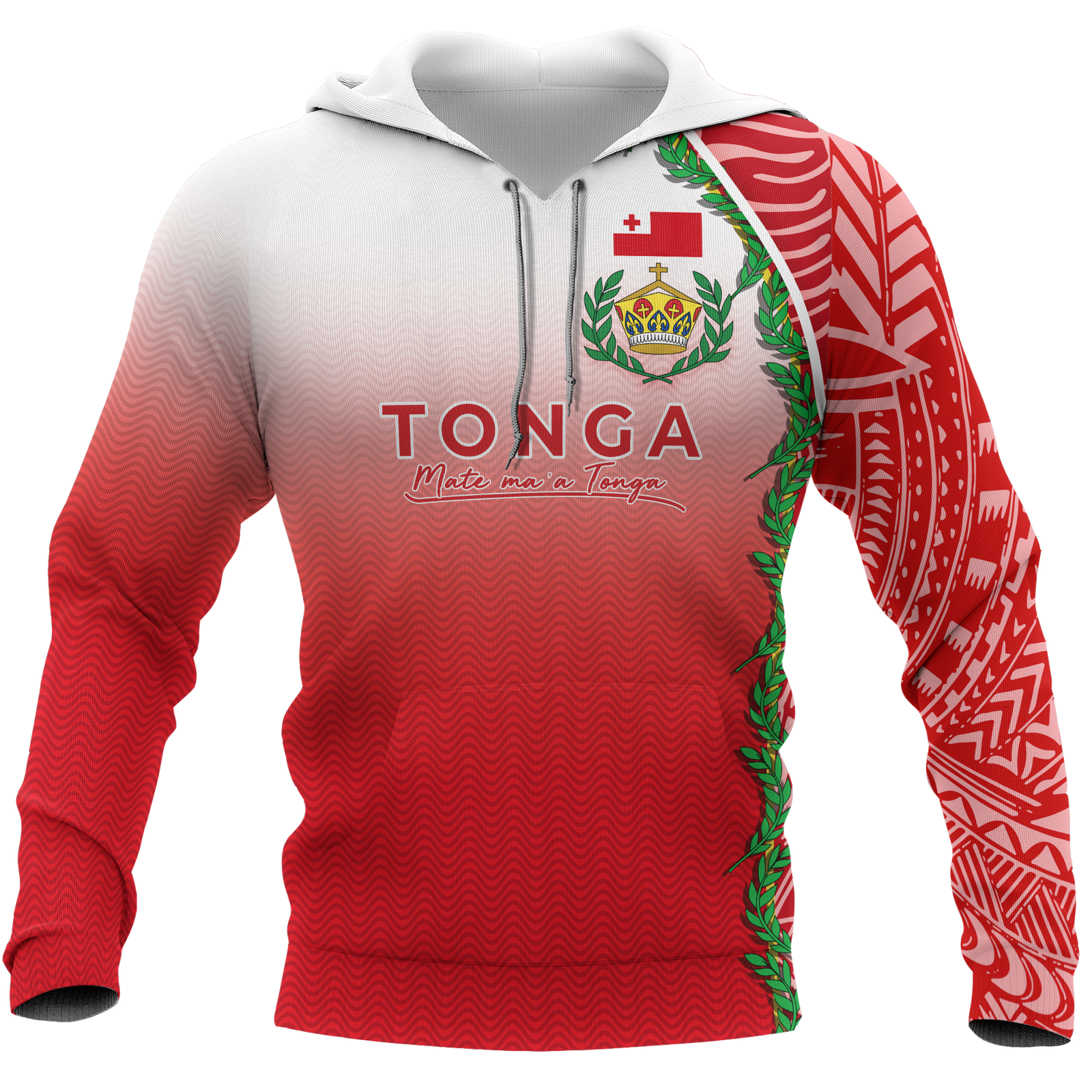 Tonga Hoodie Ocean Waves Unisex Red - Polynesian Pride