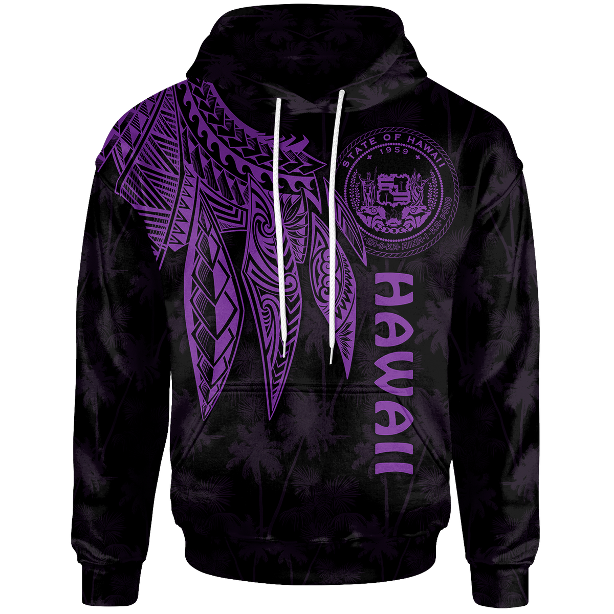 Polynesian Hawaii Hoodie Polynesian Wings (Purple) Unisex Purple - Polynesian Pride