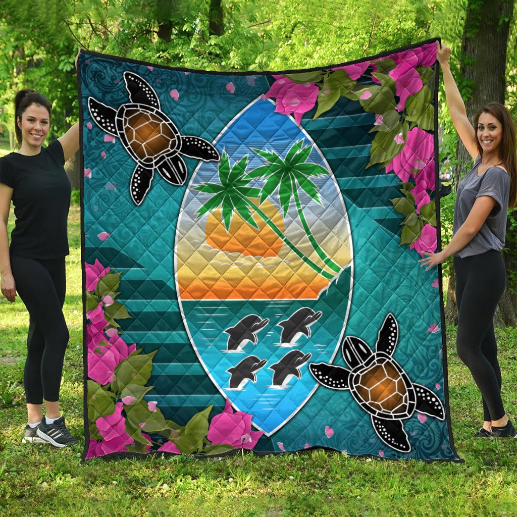 Guam Polynesian Premium Quilt - Couple of Turtles Blue - Polynesian Pride