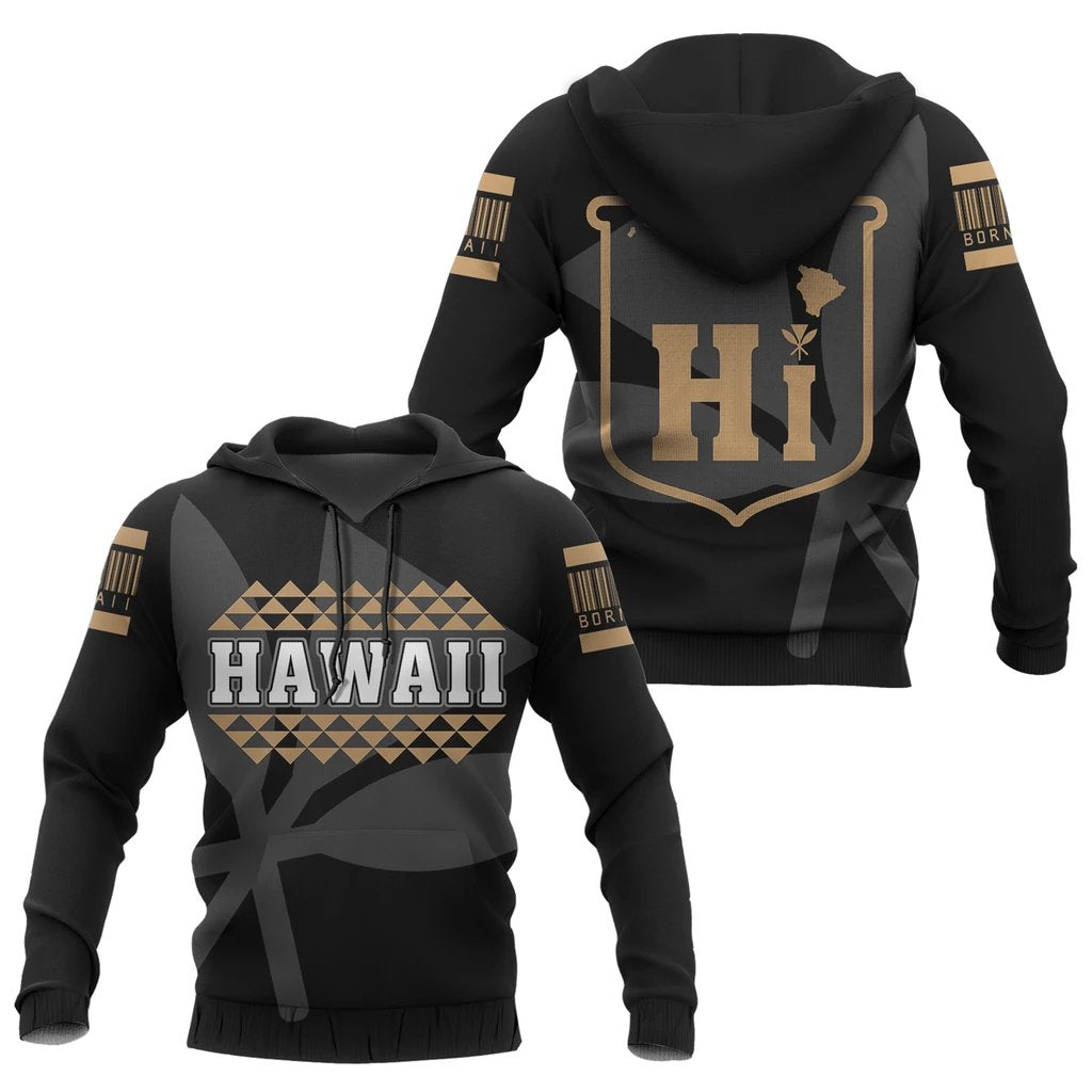 Hawaii Kanaka Kakau Hoodie Gold Barcode Unisex Gold - Polynesian Pride