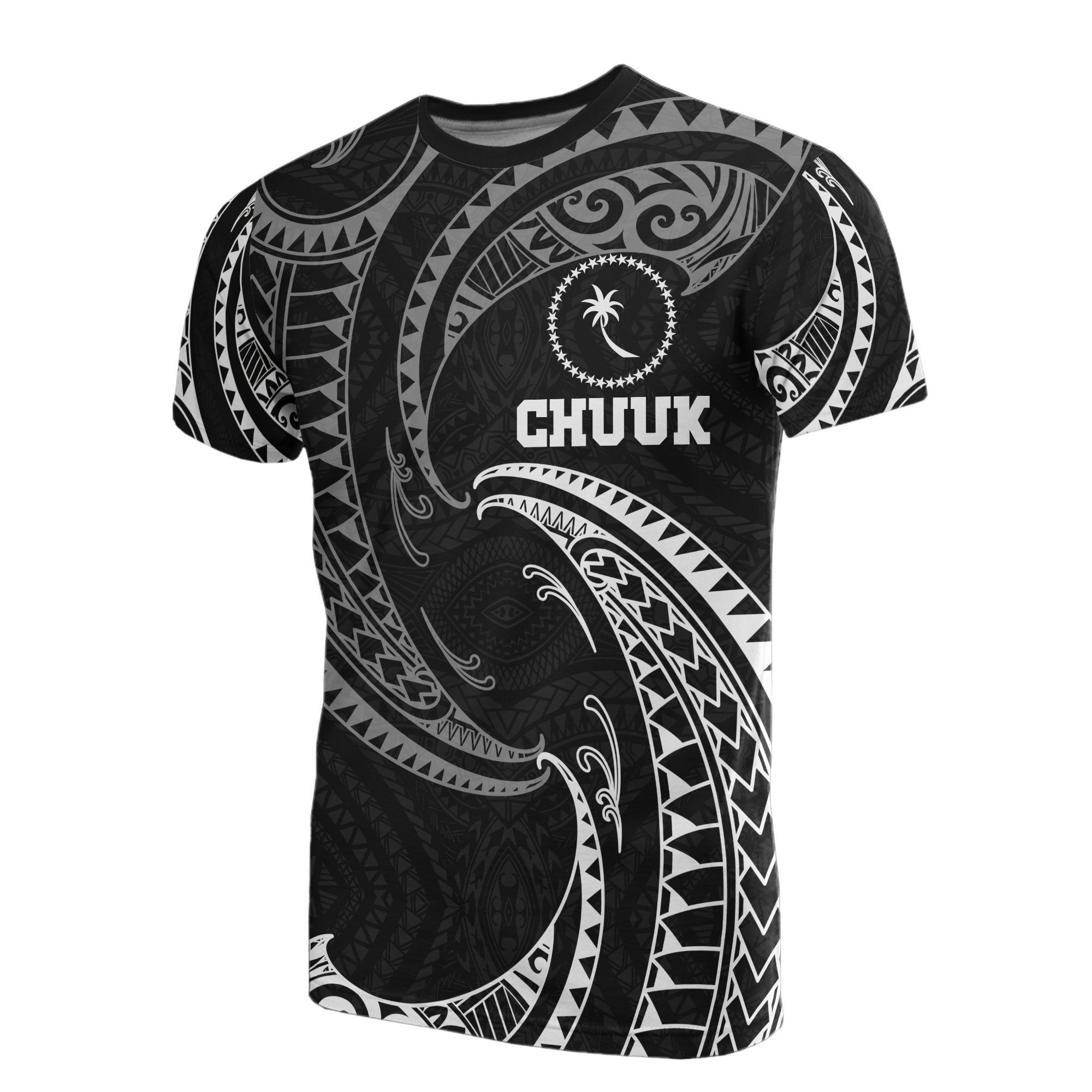 Chuuk Micronesia All Over T Shirt White Tribal Wave Unisex Black - Polynesian Pride