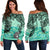 American Samoa Women's Off Shoulder Sweaters - Vintage Floral Pattern Green Color Green - Polynesian Pride