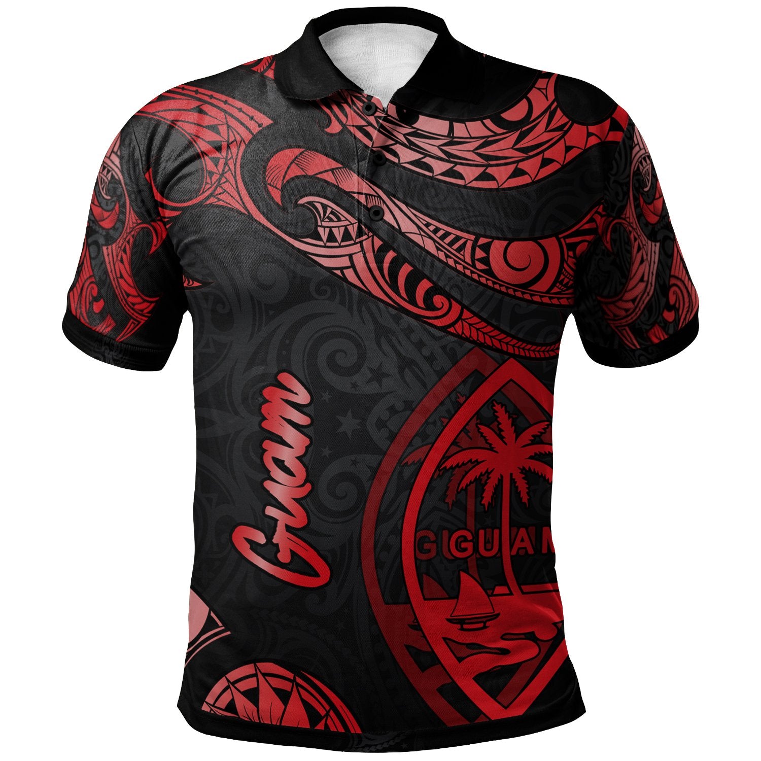 Guam Polo Shirt Polynesian Tattoo Red Version Unisex Red - Polynesian Pride