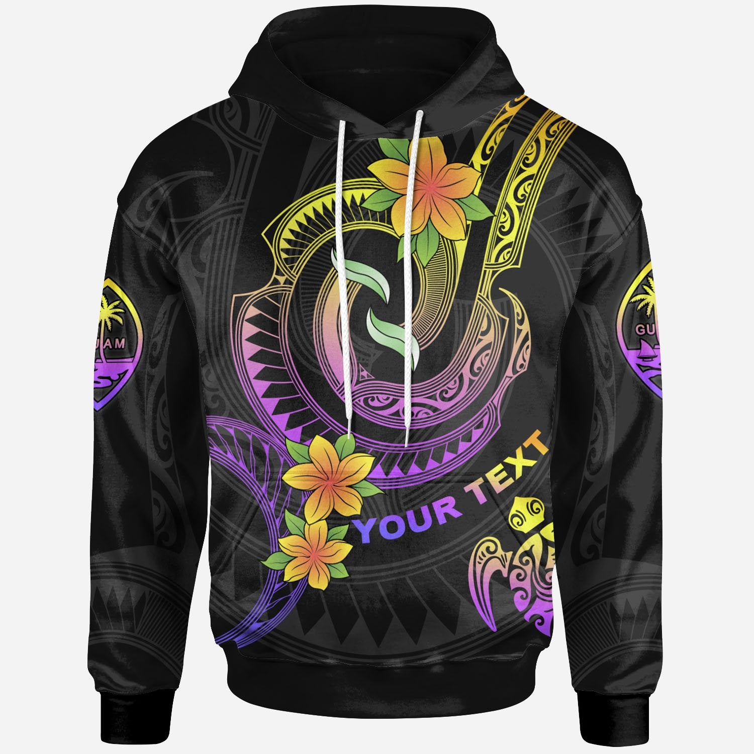 Guam Custom Hoodie Plumeria Flowers with Spiral Patterns Unisex Black - Polynesian Pride