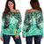 Tokelau Women's Off Shoulder Sweaters - Vintage Floral Pattern Green Color Green - Polynesian Pride