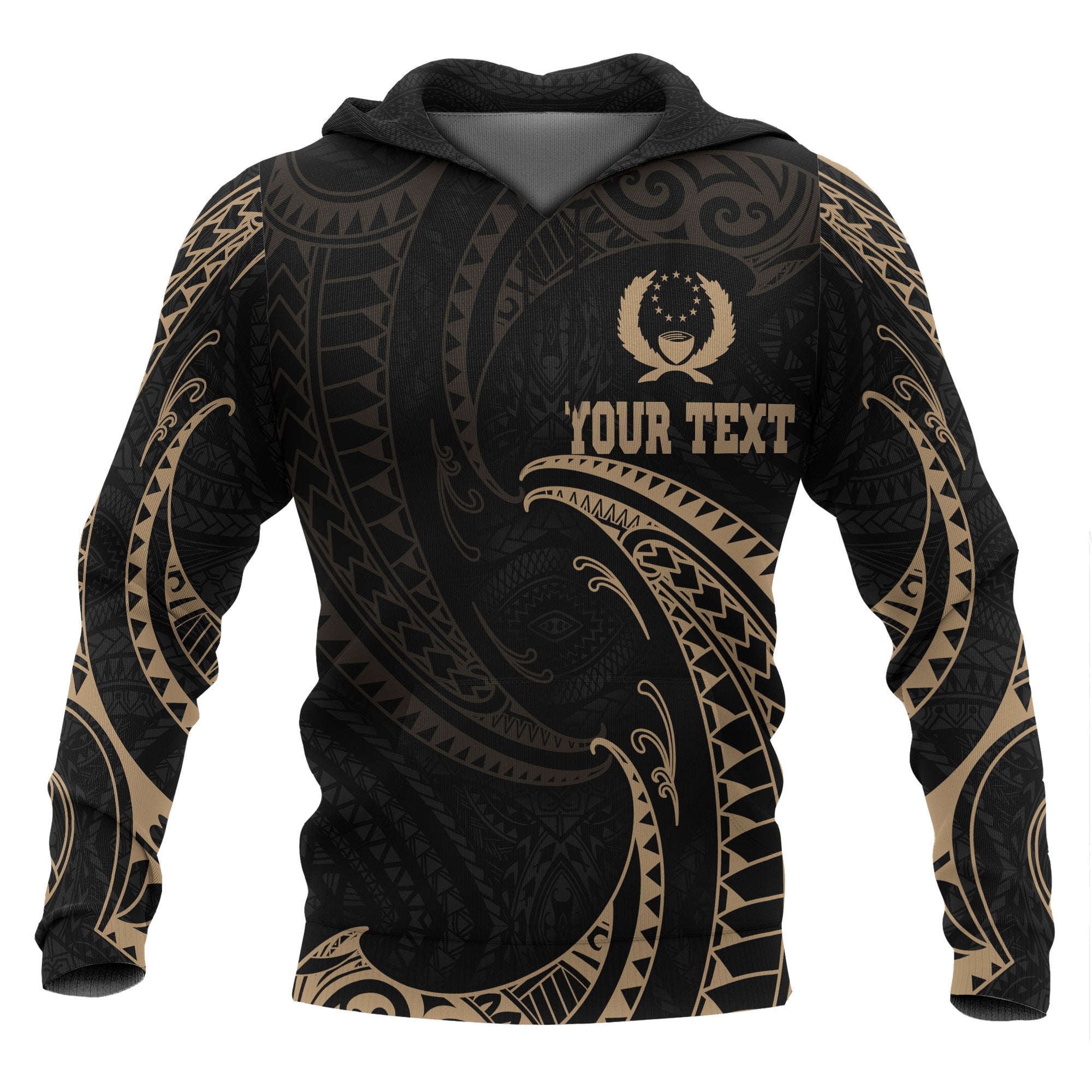 Pohnpei Micronesia Custom Hoodie Gold Tribal Wave Unisex Black - Polynesian Pride