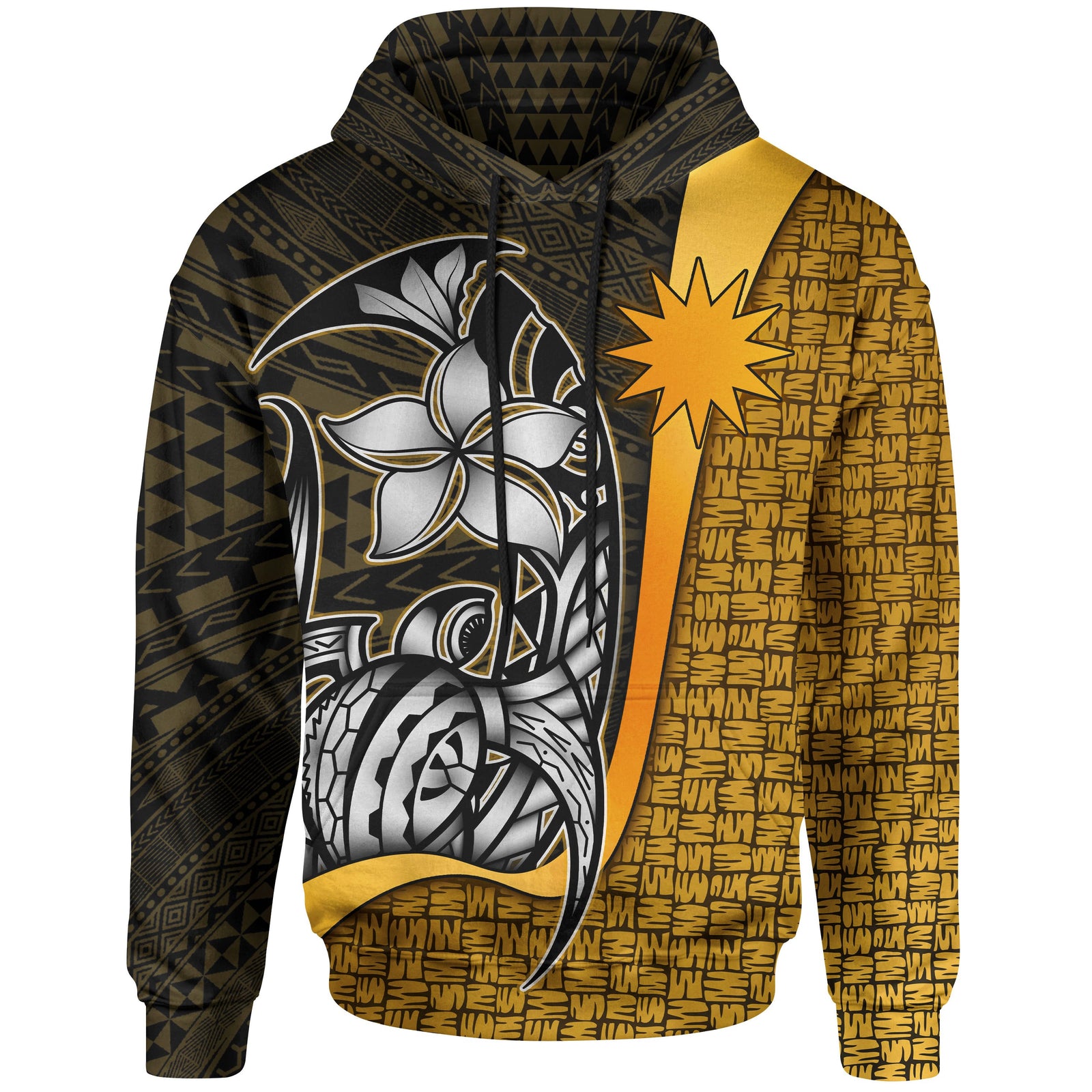 Nauru Polynesian Hoodie Gold Turtle with Hook Unisex GOLD - Polynesian Pride