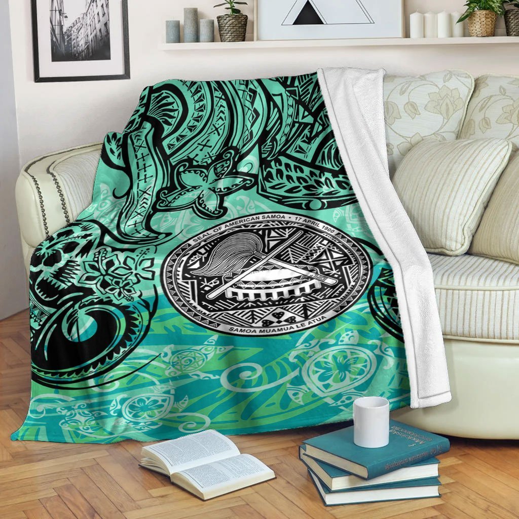 American Samoa Premium Blanket - Vintage Floral Pattern Green Color White - Polynesian Pride