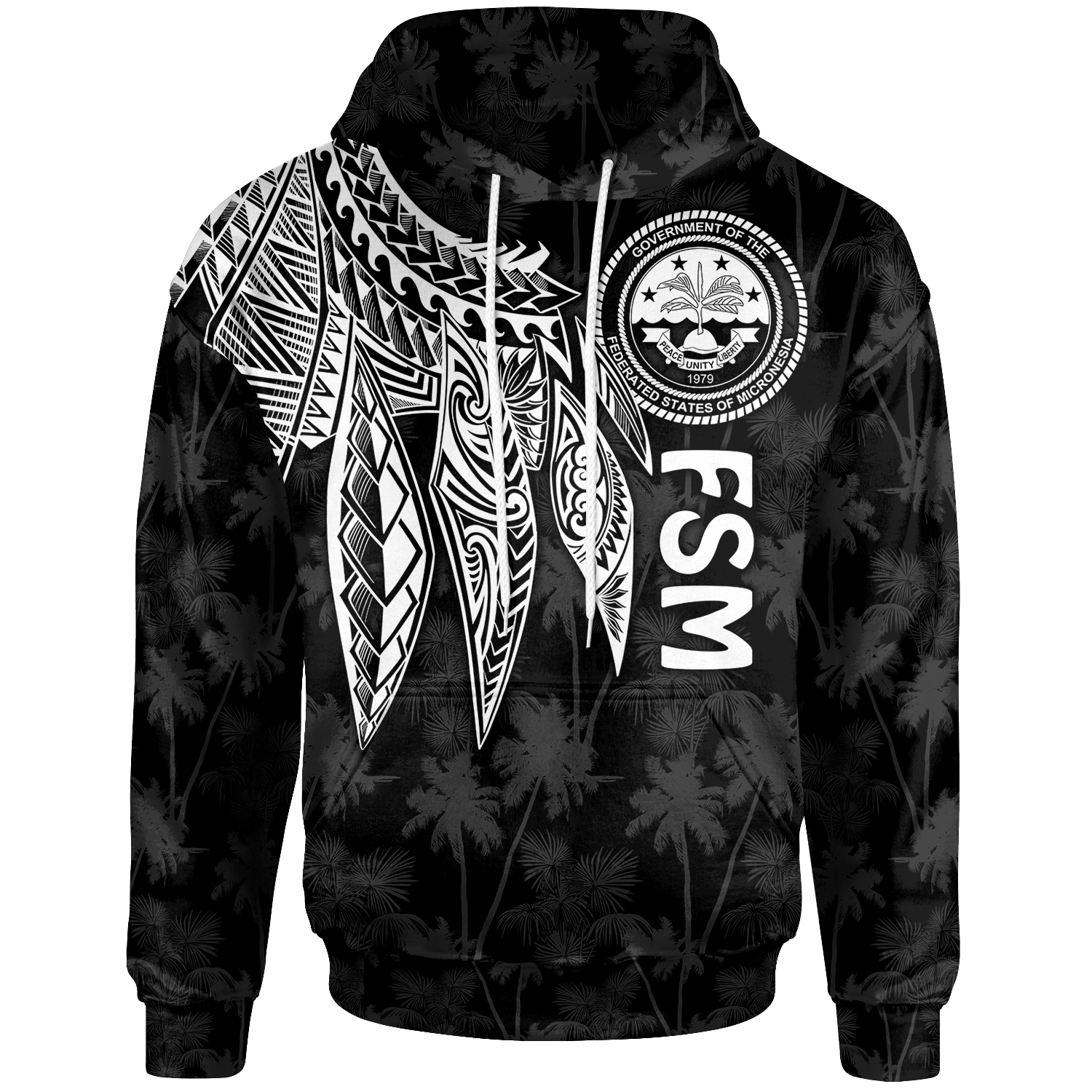 Federated States of Micronesia Hoodie Polynesian Wings (White) Unisex White - Polynesian Pride